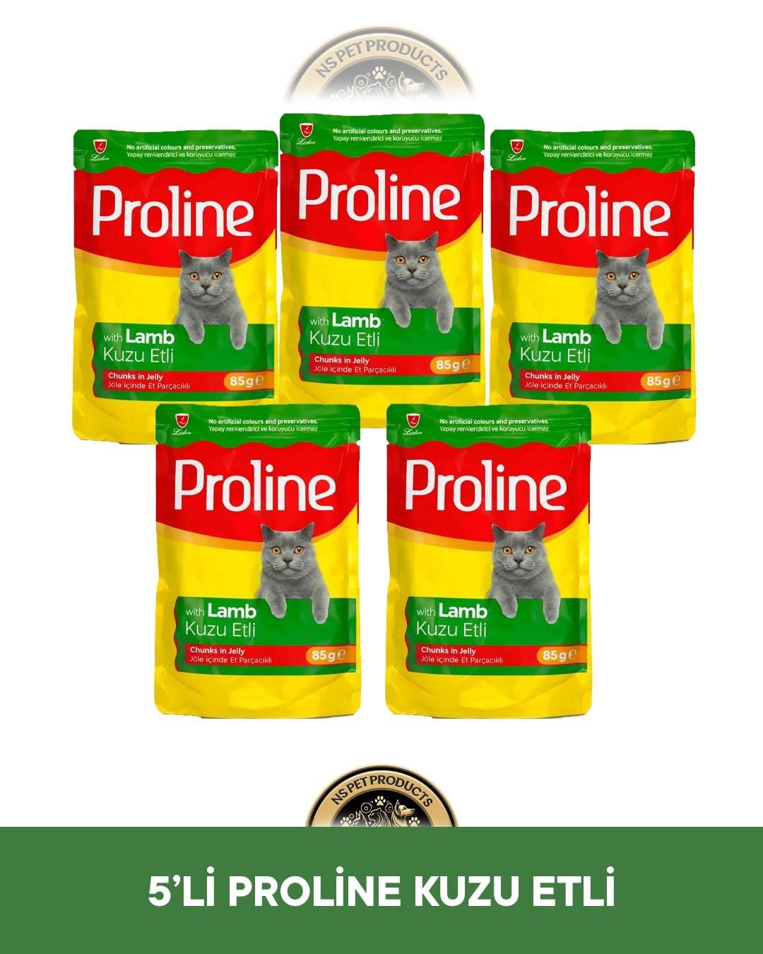 Proline Pouch Jelly Jöle İçinde Et Parçacıklı Kuzu Etli Yaş Kedi Maması Seti 5x85 gr