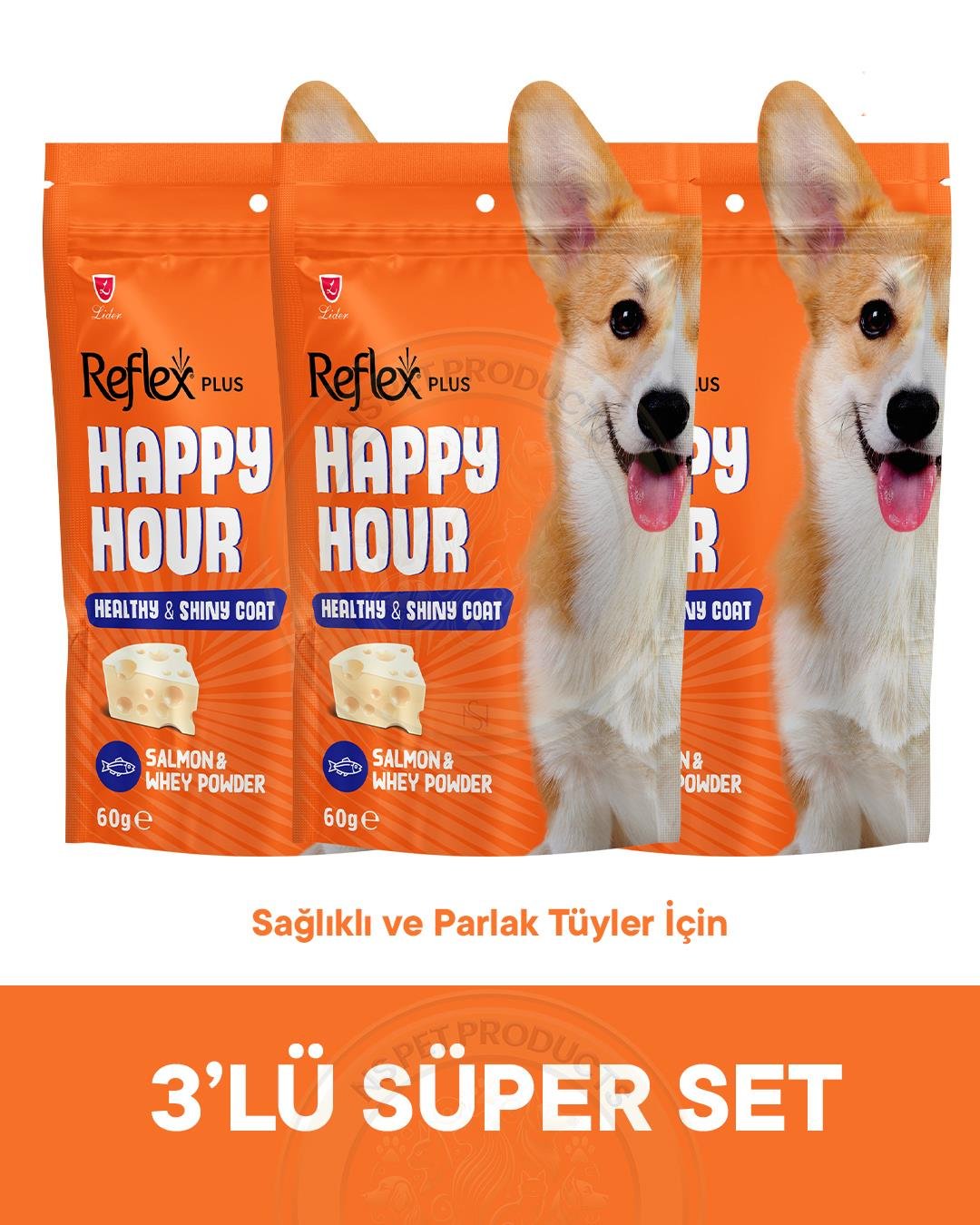 Reflex Happy Hour Healthy & Shiny Coat Parlak Tüyler için Destekleyici Köpek Ödül Maması 3lü Fırsat 3x60gr
