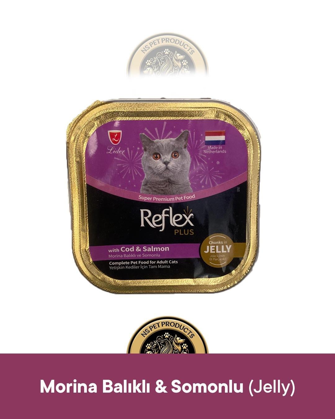 Reflex Plus Alutray Jöle İçinde Et Parçaçıklı Morina Balıklı Ve Somonlu Yetişkin Kedi Maması 85 gr