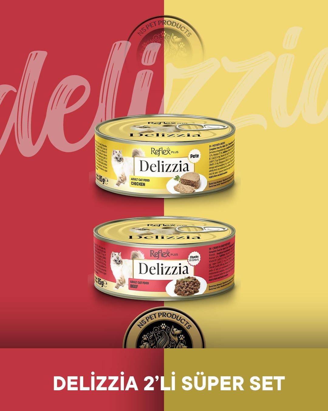 Reflex Plus Delizzia Tavuklu Pate & Dana Etli Gravy Yetişkin Kedi Maması Seti 2x85 gram