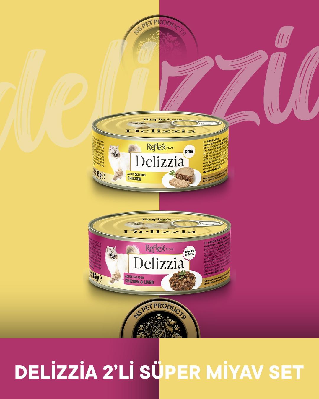 Reflex Plus Delizzia Tavuklu Pate & Tavuklu-Ciğerli Gravy Yetişkin Kedi Maması Seti 2x85 gram