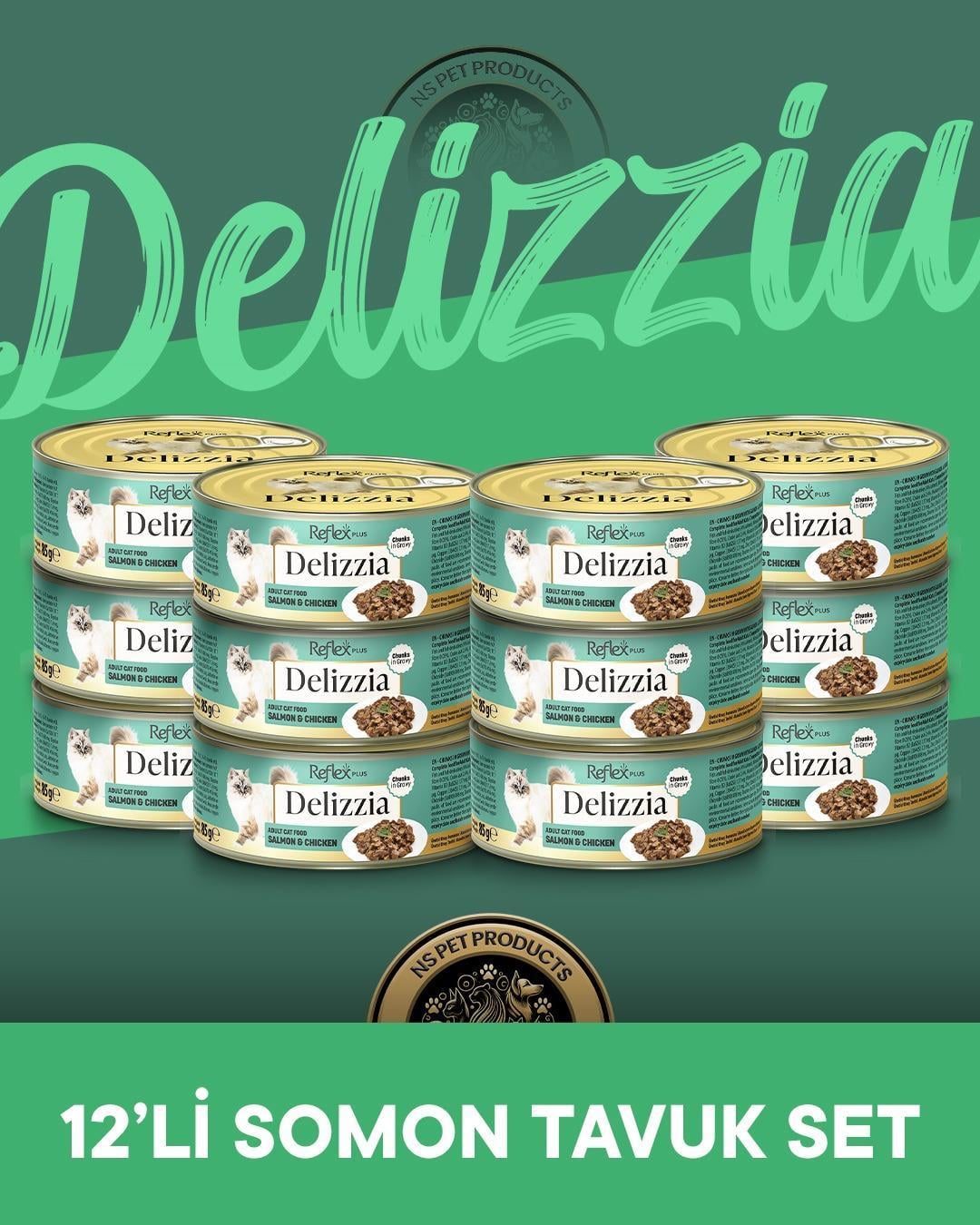 Reflex Plus Delizzia Yetişkin Somonlu-Tavuklu Gravy Kedi Maması 12x85 gram