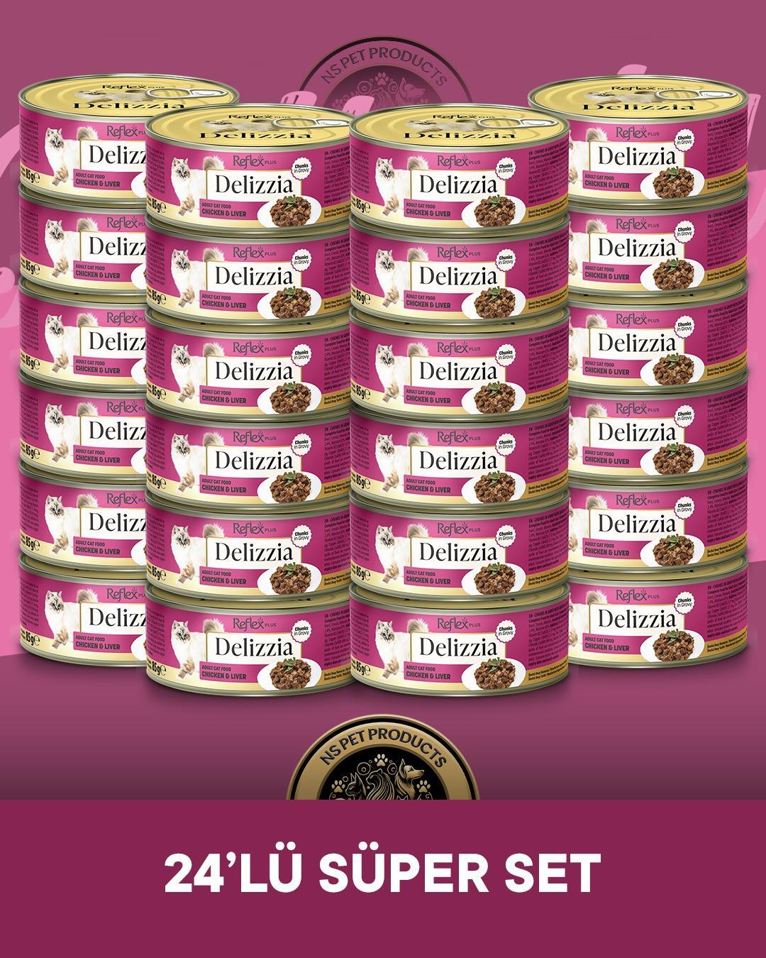 Reflex Plus Delizzia Yetişkin Tavuklu-Ciğerli Gravy Kedi Maması 24x85 gram