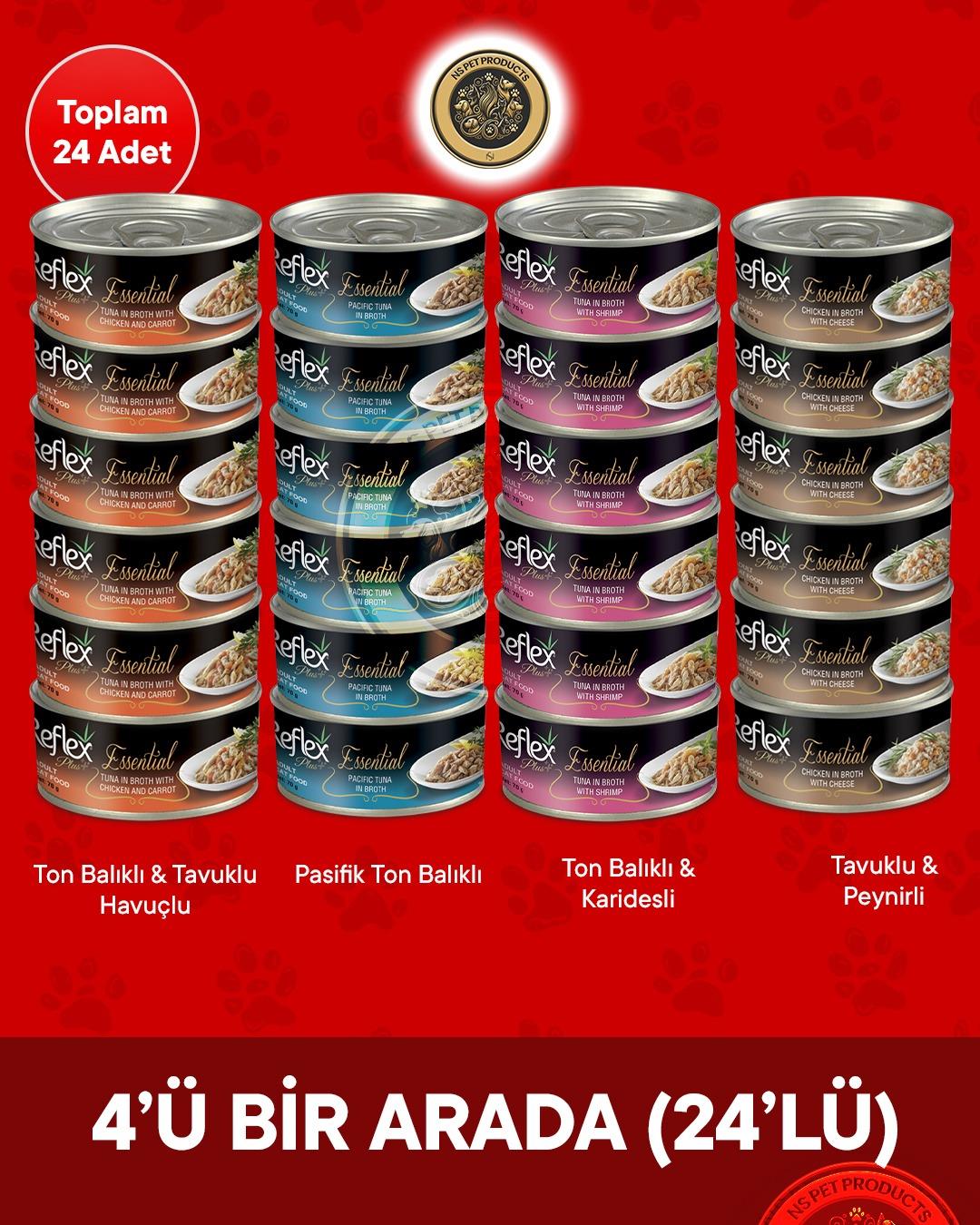 Reflex Plus Essential 4'ü Bir Arada Karışık Kedi Konservesi – 70 g × 24