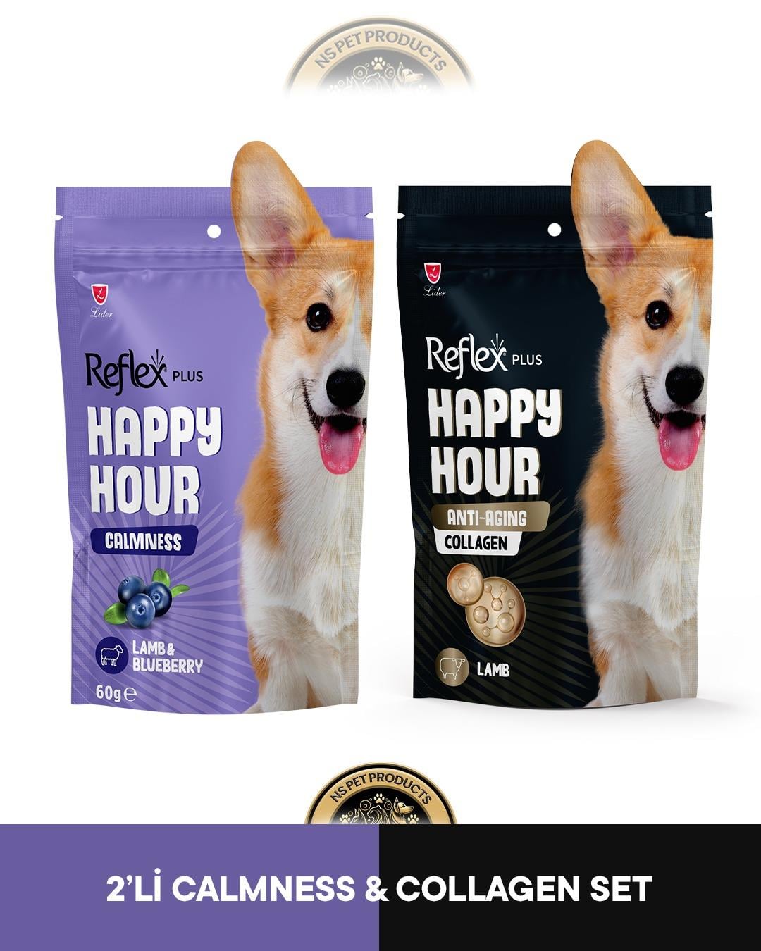 Reflex Plus Happy Hour Calmness Sakinleşmeyi Destekleyici & Anti Aging Collagen Köpek Ödül Maması Seti 2x60 gram