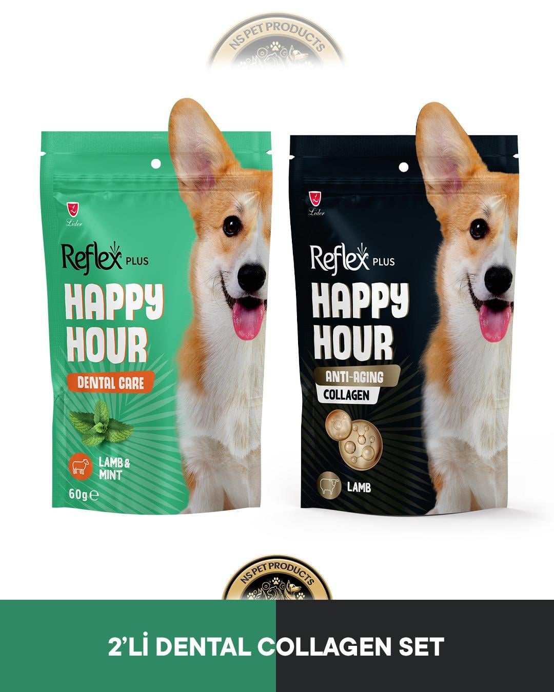 Reflex Plus Happy Hour Dental Care Ağız ve Diş Sağlığı & Anti Aging Collagen Köpek Ödül Maması Seti 2x60 gram