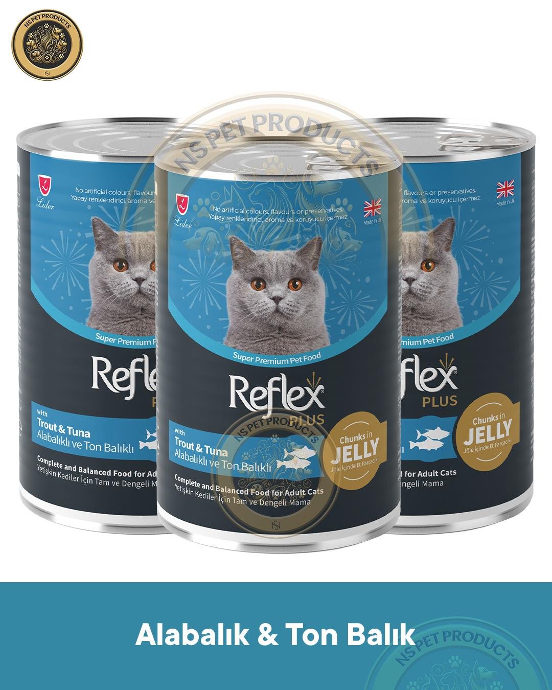 Reflex Plus Jöle İçinde Et Parçacıklı Alabalıklı ve Ton Balıklı Yetişkin Kedi Maması 3X400gr