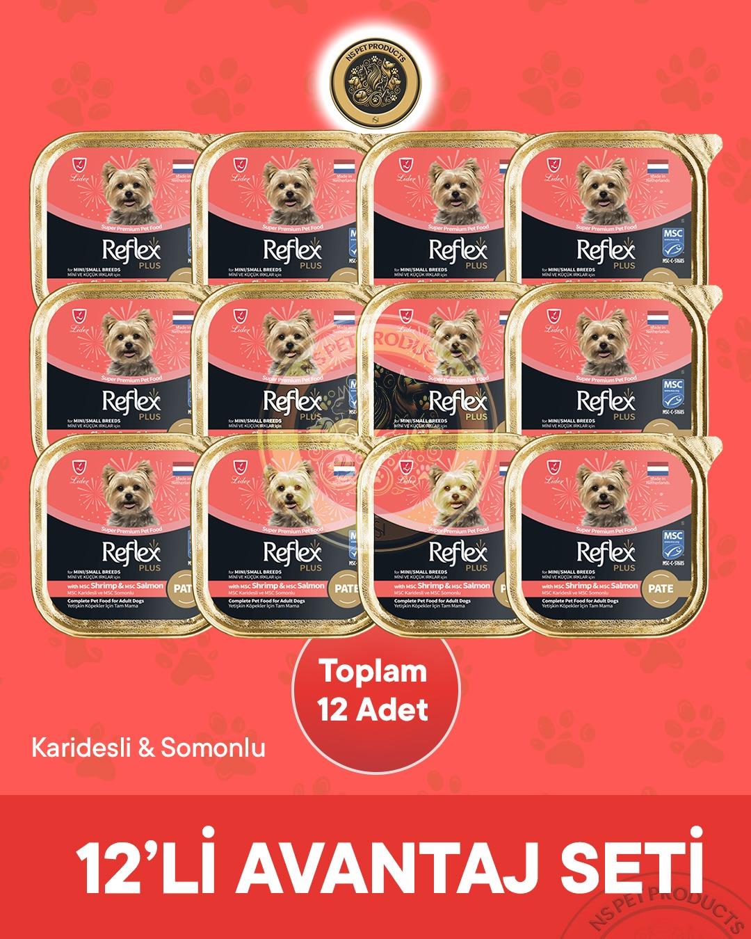 Reflex Plus Pate MSC Karidesli ve Somonlu Mini ve Küçük Irklar için Yetişkin Köpek Maması 12X85 g