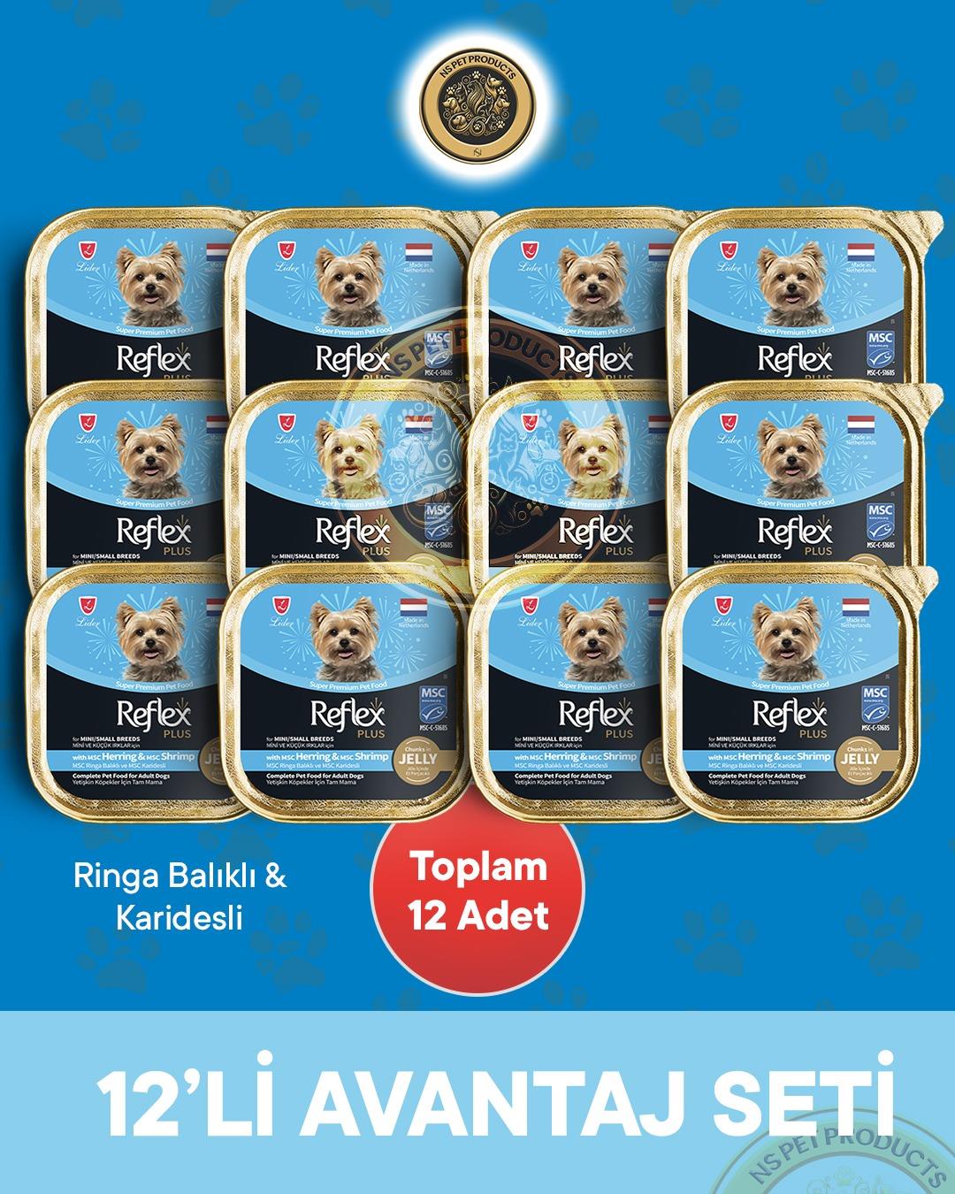 Reflex Plus Pate Ringa Balıklı ve MSC Karidesli Mini ve Küçük Irklar için Yetişkin Köpek Maması – 12 × 85 g