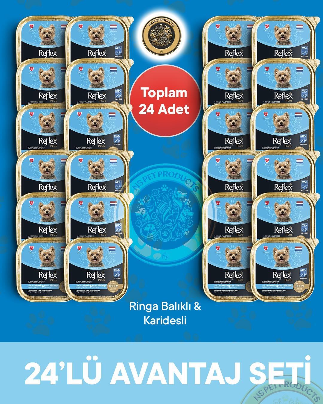 Reflex Plus Pate Ringa Balıklı ve MSC Karidesli Mini ve Küçük Irklar için Yetişkin Köpek Maması – 24 × 85 g