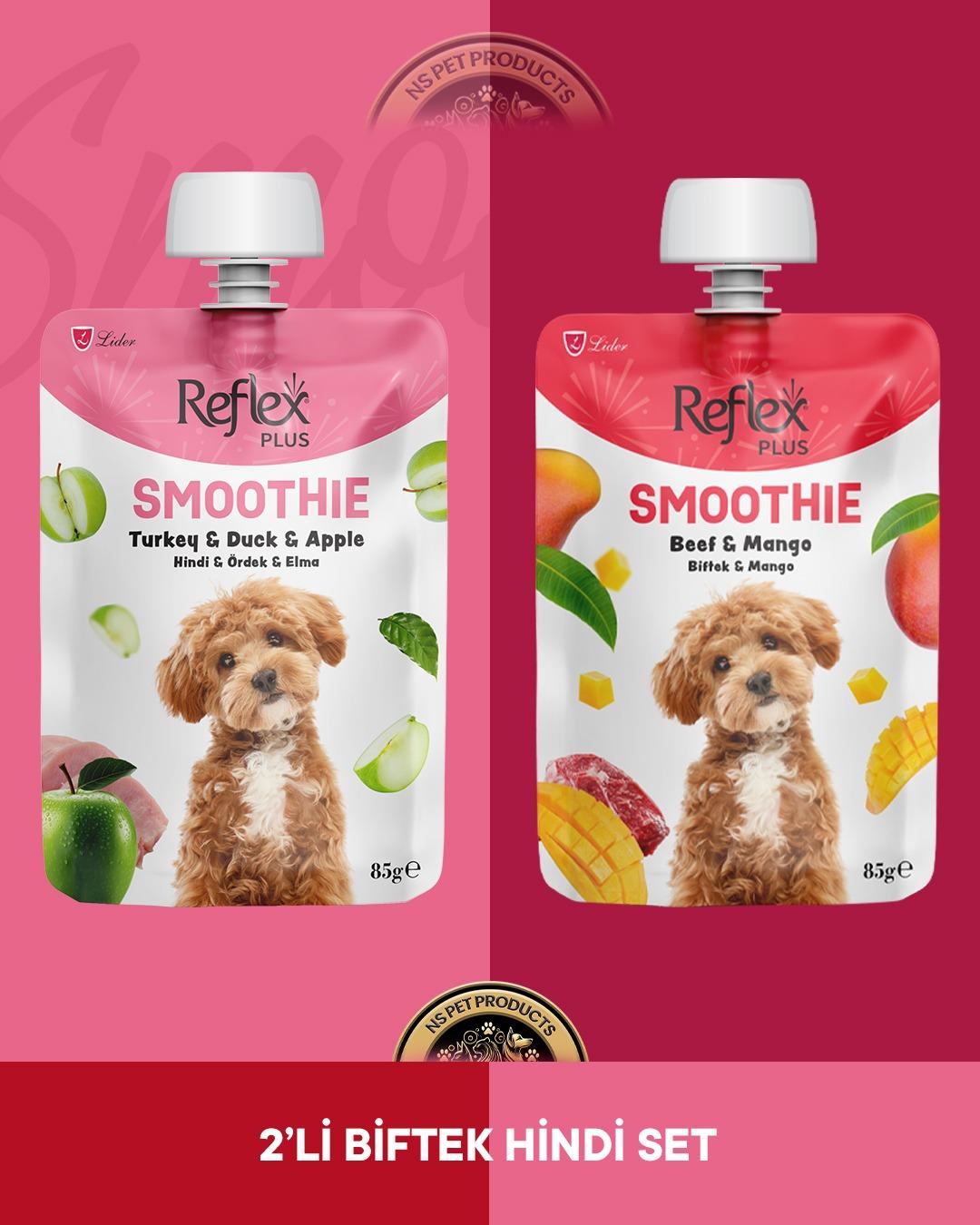 Reflex Plus Smoothie Hindi - Ördek - Elma & Biftek - Mango & Kuzu Etli - Papaya Köpek Ödül Maması Seti 3x85 gr