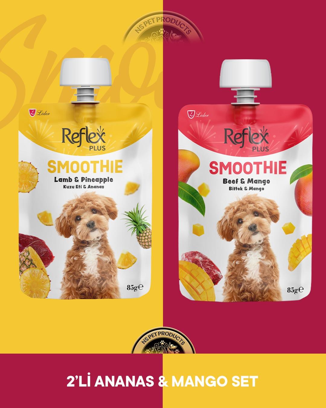 Reflex Plus Smoothie Kuzu Eti - Ananas & Biftek - Mango Köpek Ödül Maması Seti 2x85 gr