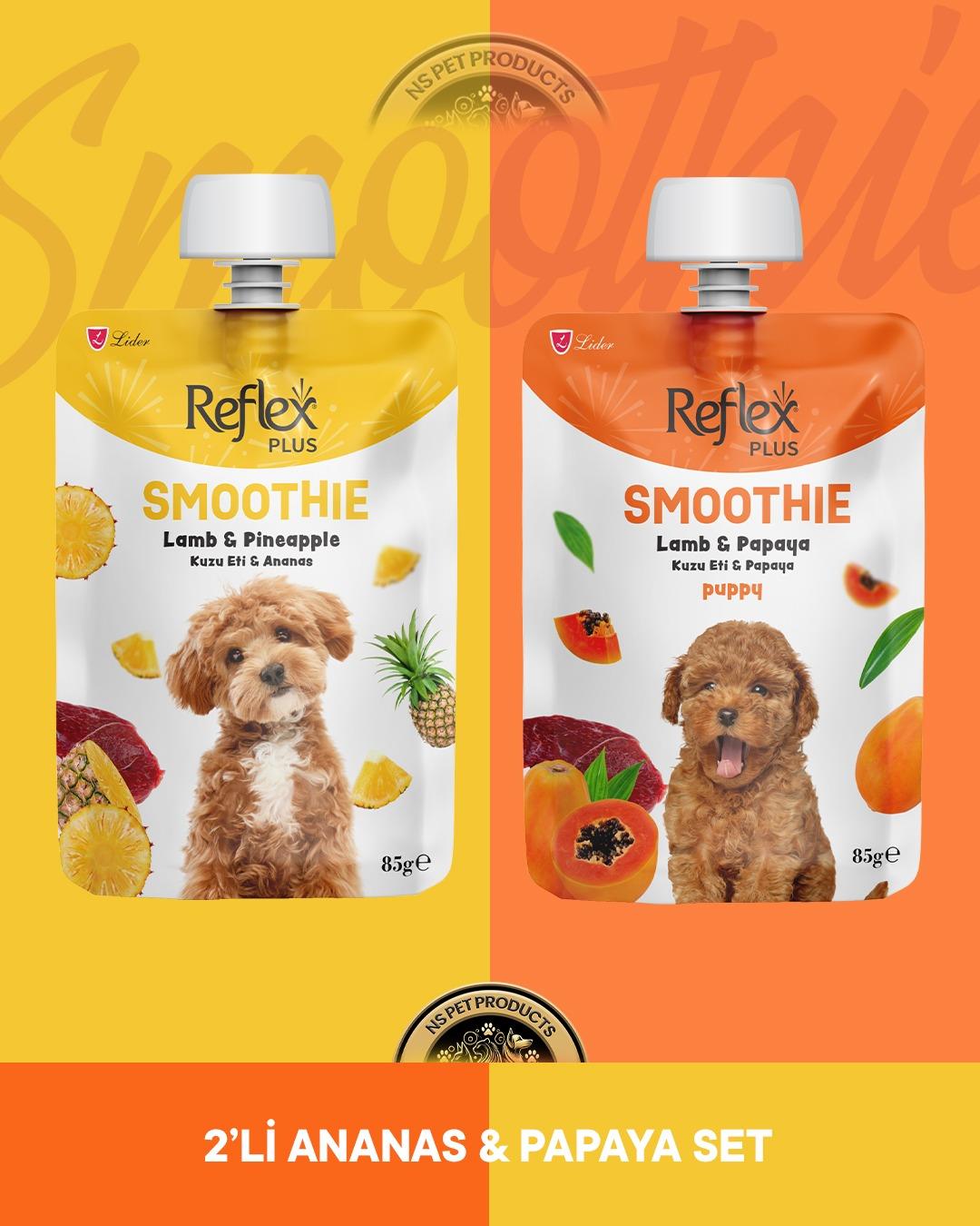 Reflex Plus Smoothie Kuzu Eti - Ananas & Kuzu Etli - Papaya Köpek Ödül Maması Seti 2x85 gr