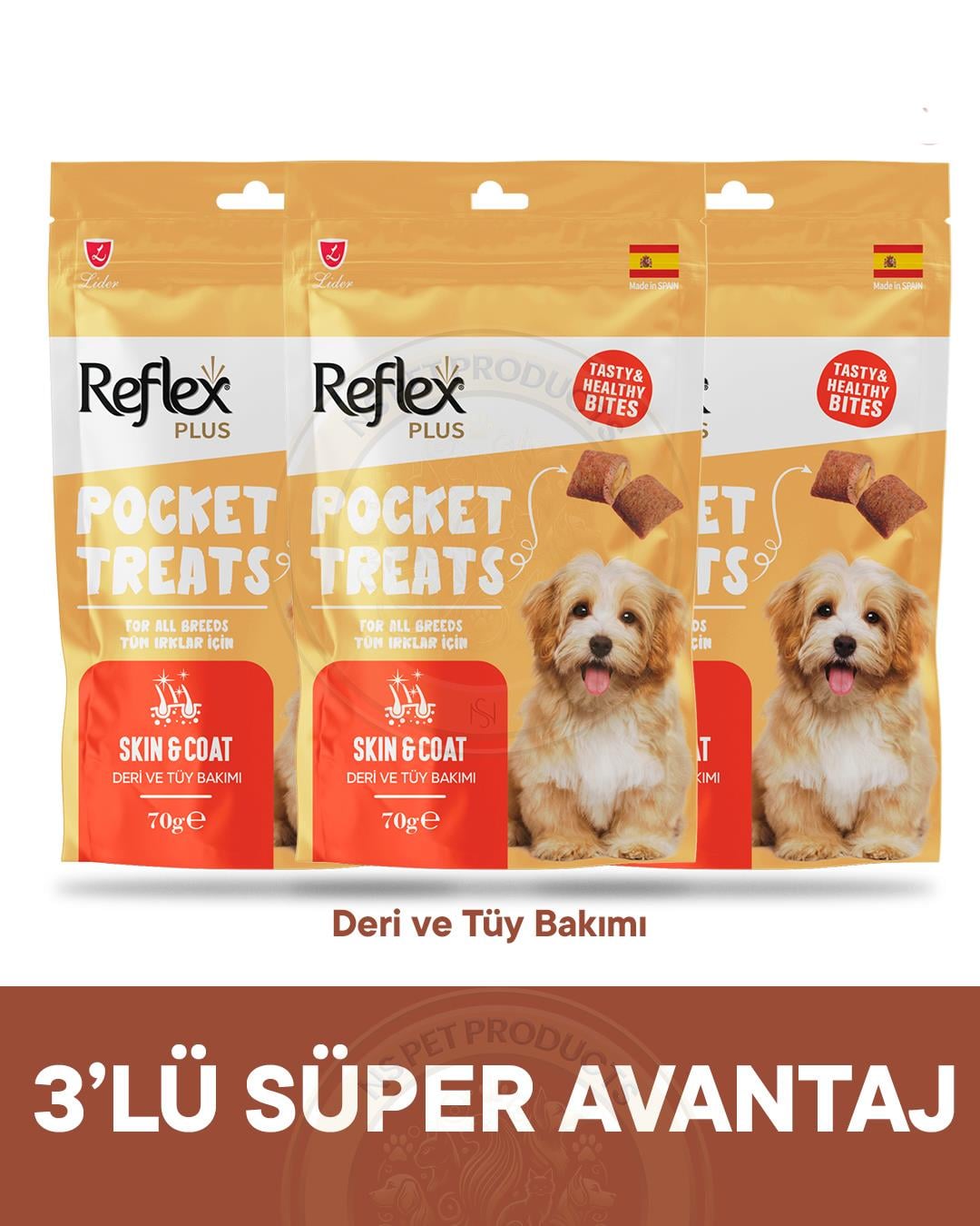 Reflex Pocket Treats Deri ve Tüy Bakımı İçin Köpek Ödül Maması 3lü Fırsat 3x70gr