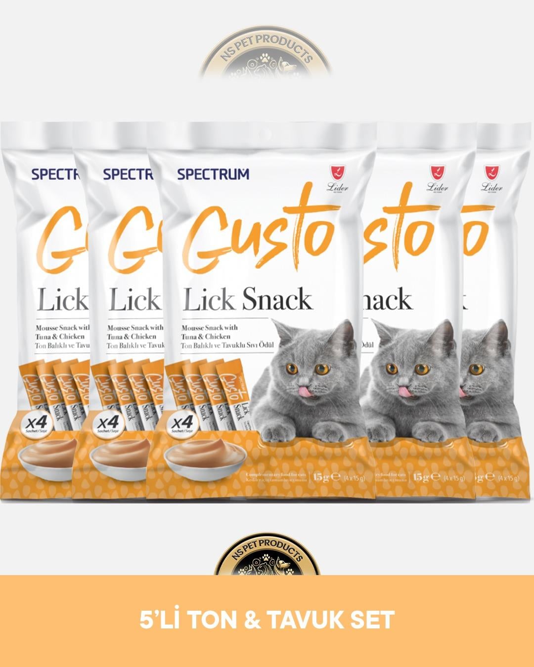 Spectrum Gusto Lick Snack Ton Balıklı ve Tavuklu Sıvı Kedi Ödül Maması 5 Adet-4x15 gram