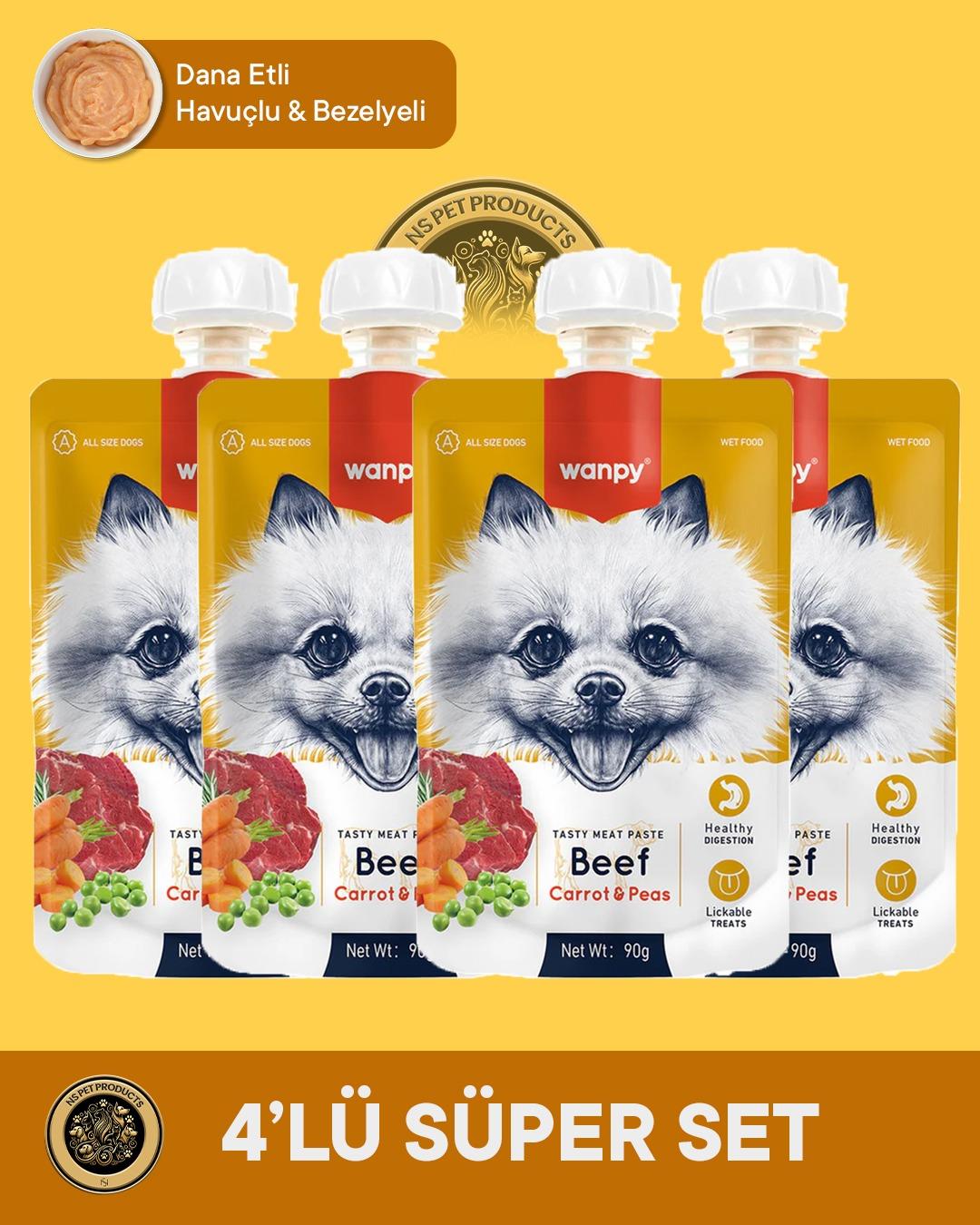 Wanpy Etli Ve Havuçlu Köpek Et Ezmesi 4'lü – 90 g × 4 Paket