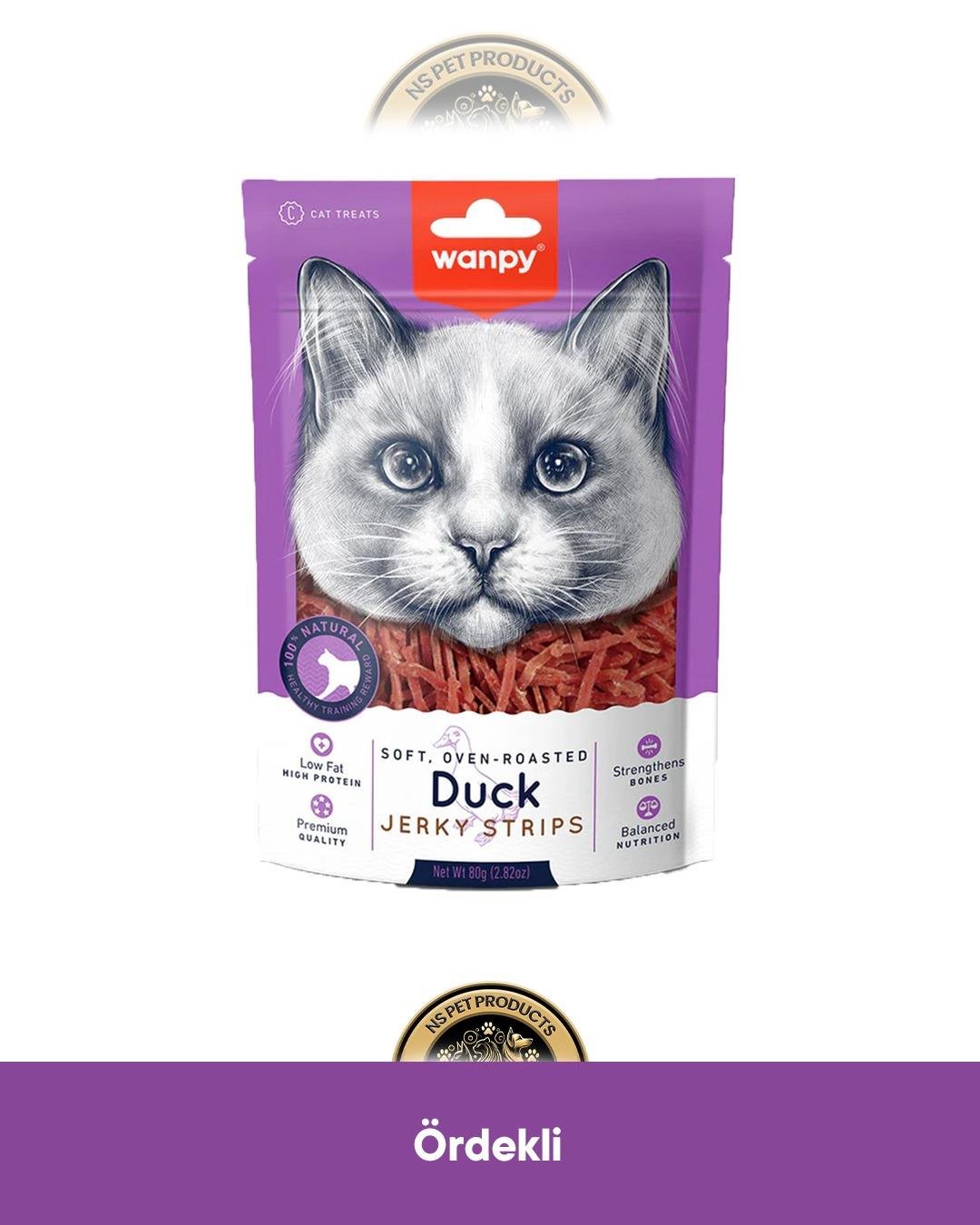 Wanpy Gerçek Ördek Fileto Jerky Strips Yumuşak Kedi Ödül Maması 80 gram