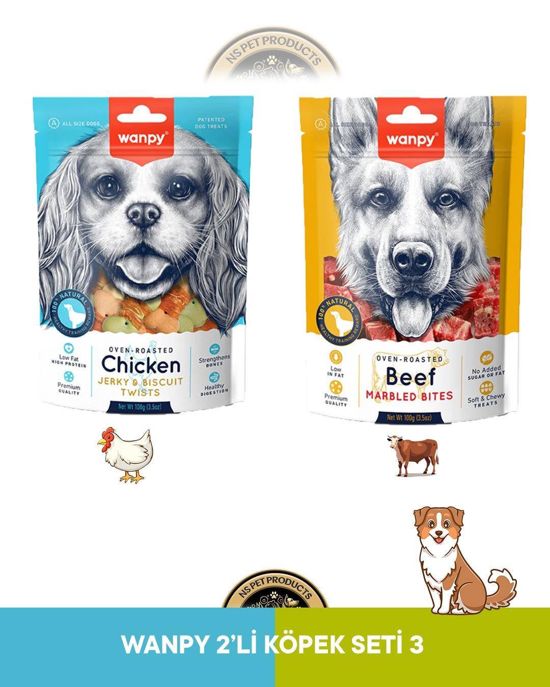 Wanpy Jerky Bisküvi Üzeri Tavuk Sargılı -  Marbled Ödül Et Parçaları Köpek Ödül Maması Seti 2x100 gram
