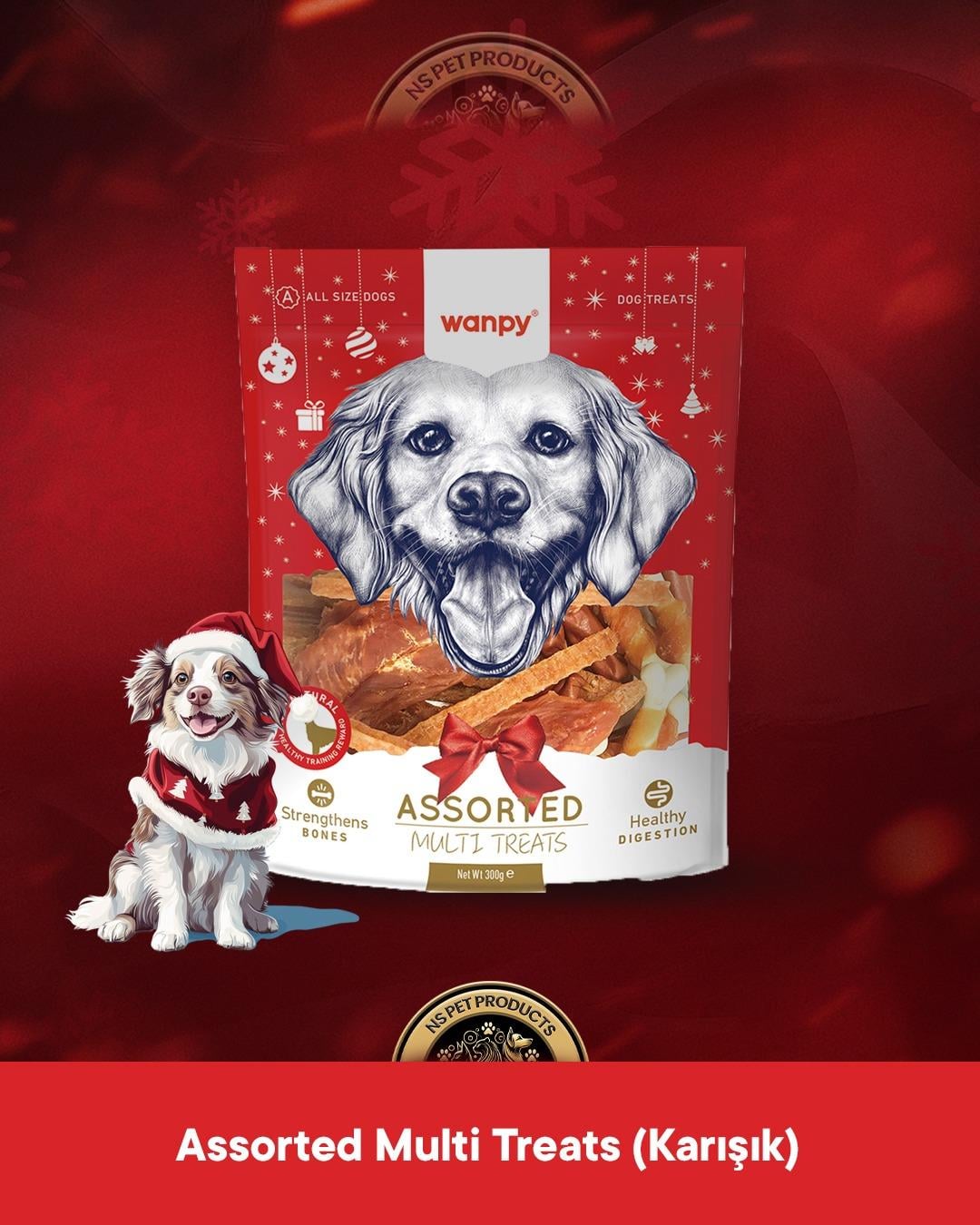 Wanpy Karışık Yılbaşı Assorted Multi Treats Köpek Ödül Maması 300 gram