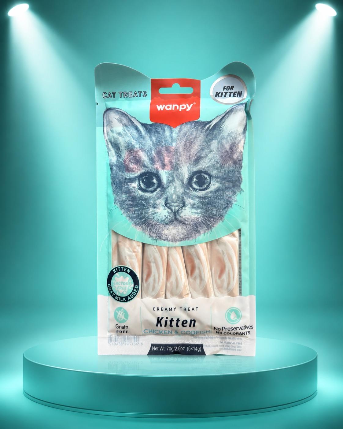 Wanpy Kedi Ödül Maması Kitten Kremalı Tavuklu & Morina Balıklı 70g Yavru Kediler İçin Tahılsız Kedi Kreması