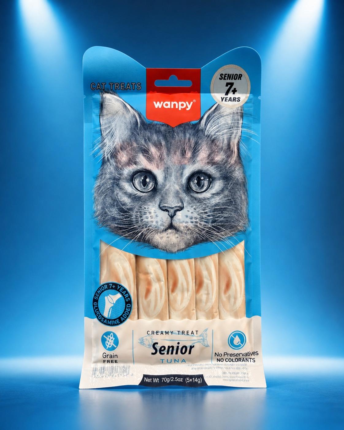 Wanpy Kedi Ödül Maması Senior Kremalı Ton Balıklı 70g Yaşlı Kediler İçin Tahılsız Kedi Kreması