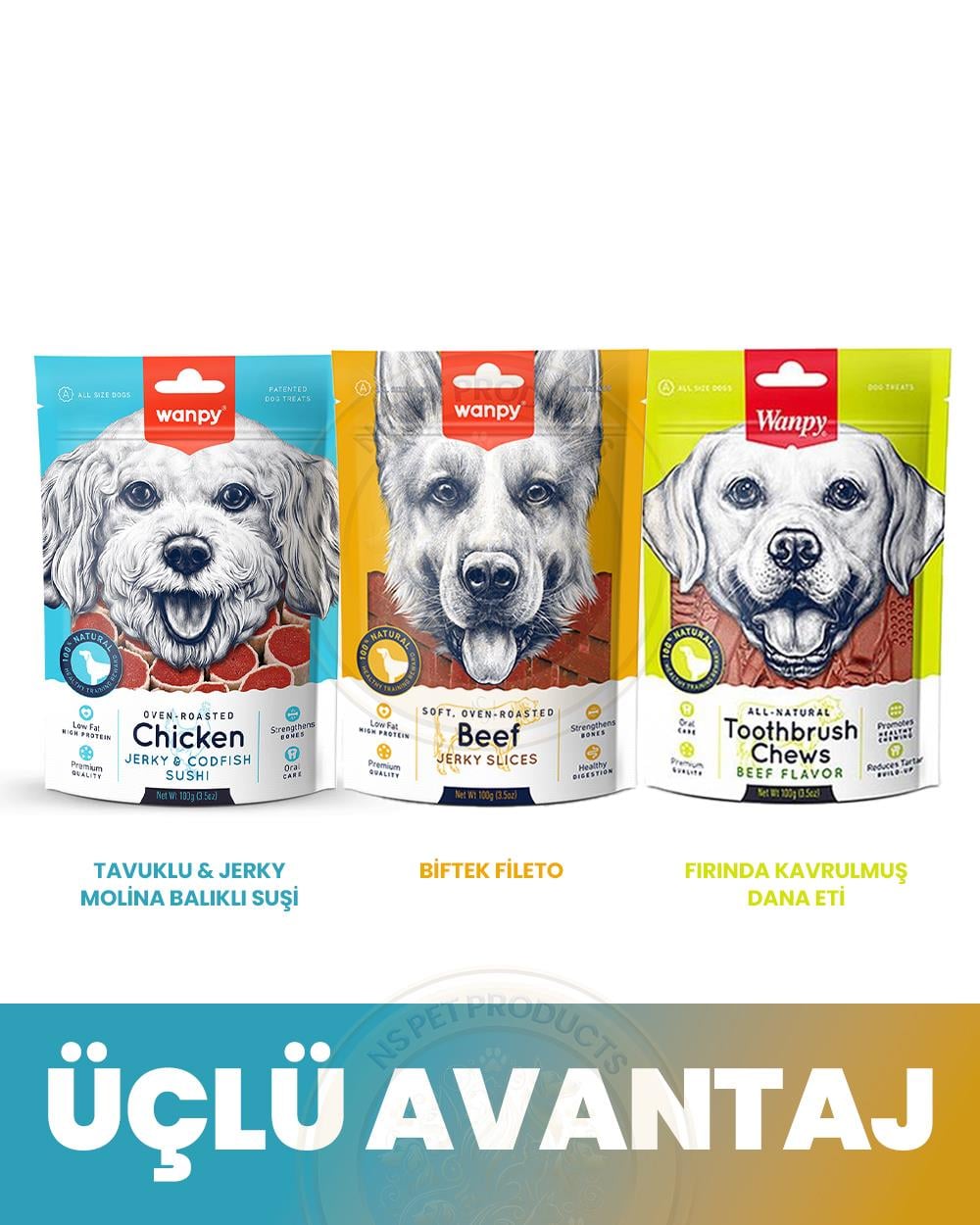 Wanpy Köpek Ödül Maması 3lü Mix Paket (Suşi-Fileto-Dana eti)
