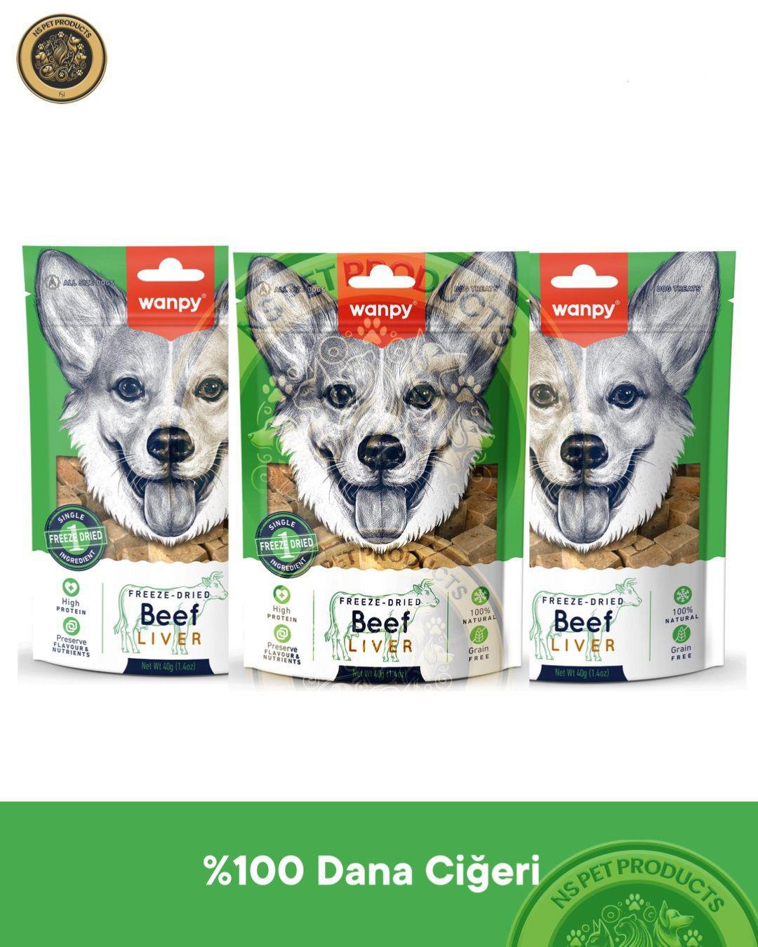 Wanpy Kurutulmuş Gerçek Dana Ciğeri Köpek Ödülü 3x40gr