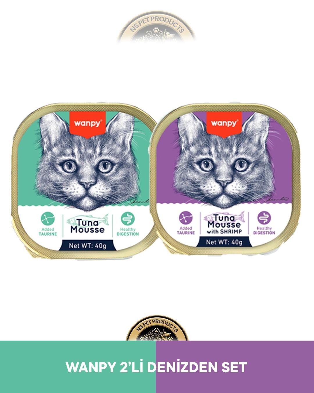 Wanpy Mousse Ton Balıklı Alutray & Wanpy Mousse Ton Balıklı - Karidesli Alutray Kedi Yaş Maması Seti 2x40 gr