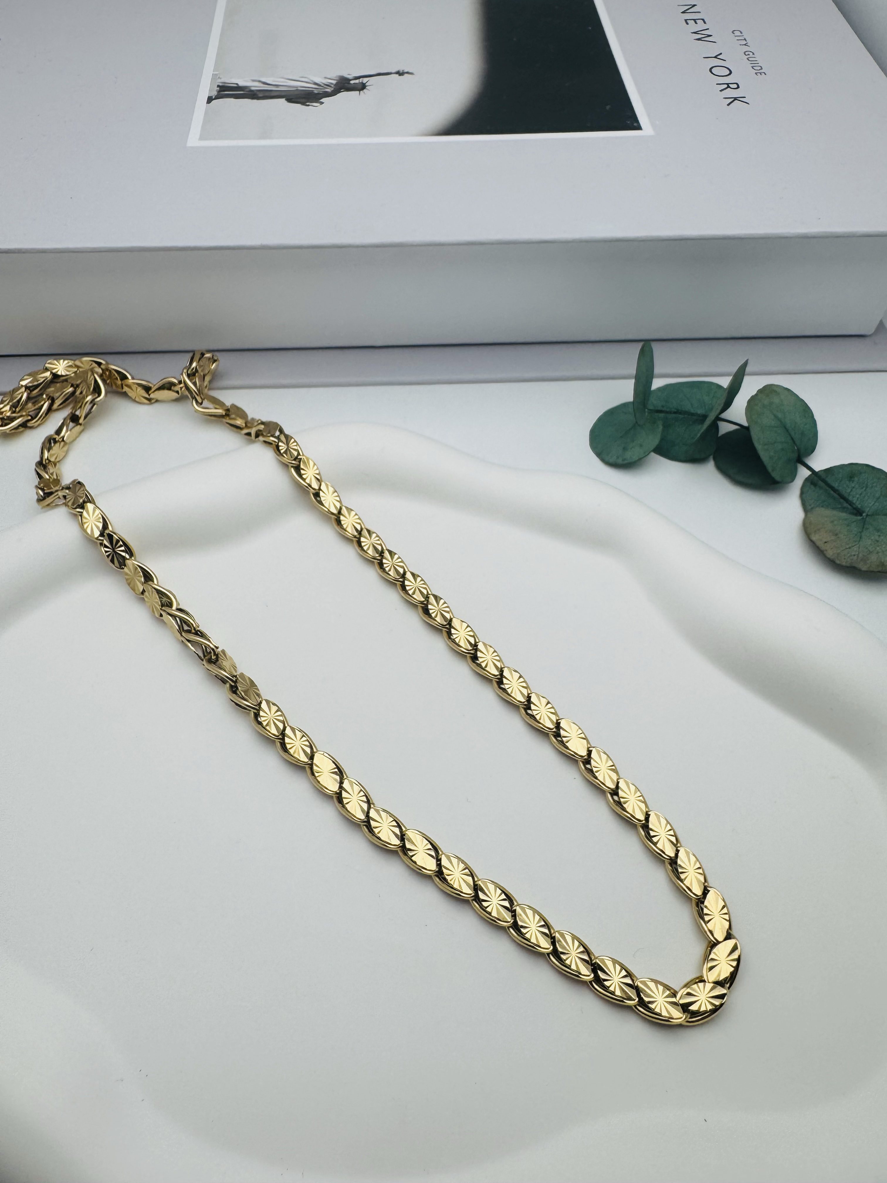 0106279-01 (Desenli) 45 cm Arpa Çelik Kolye (Gold)