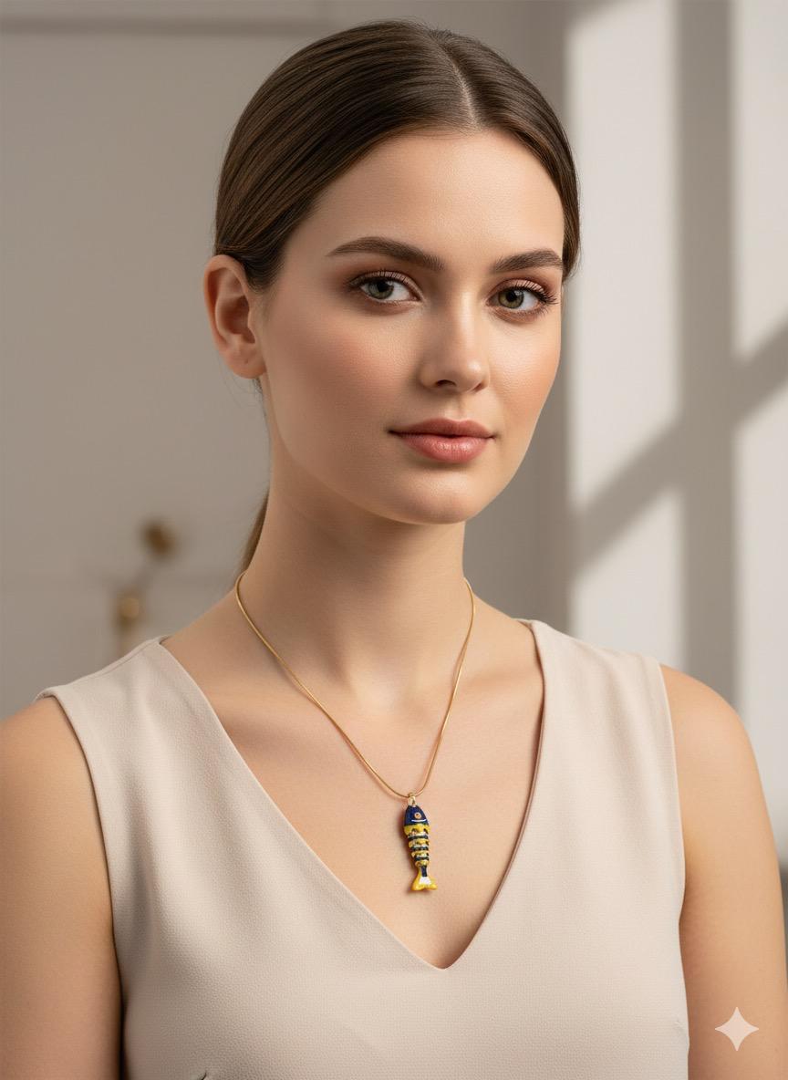 Hareketli Balık Model Çelik Kolye (Gold) 010707