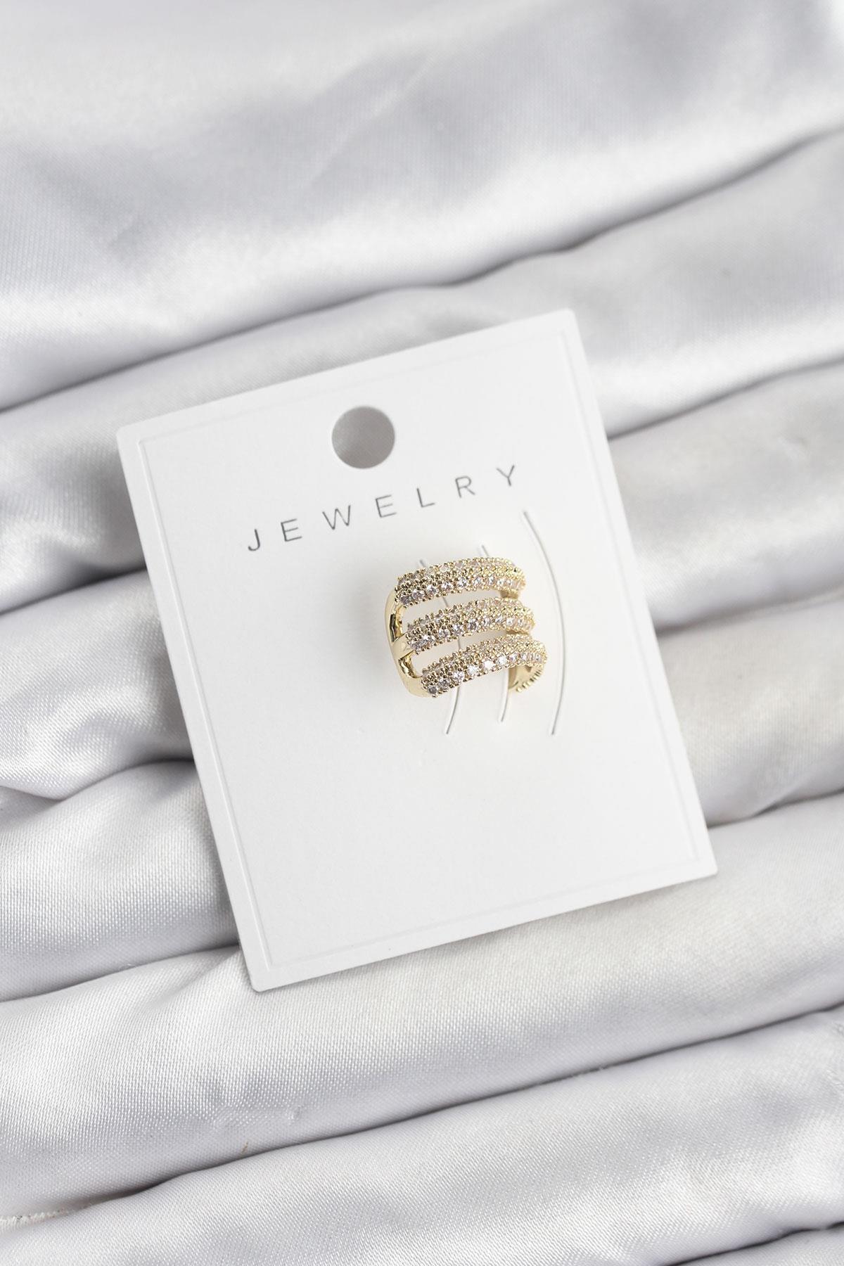 Pirinç Gold Renk Zirkon Taşlı Earcuff Kıkırdak Küpe