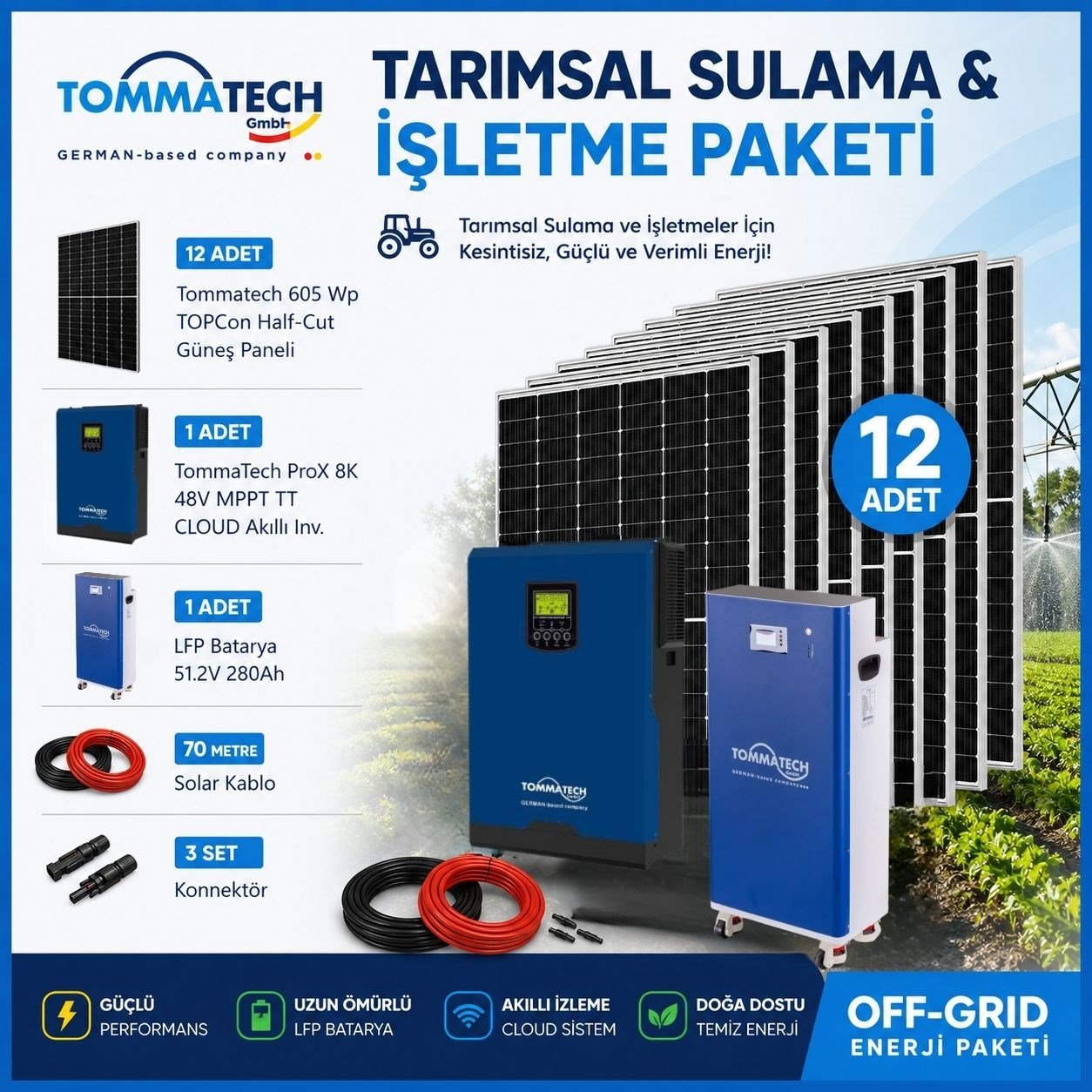 Villa İçin Off-Grid GES Paketi | 6.2kW TommaTech Güneş Enerji Sistemi