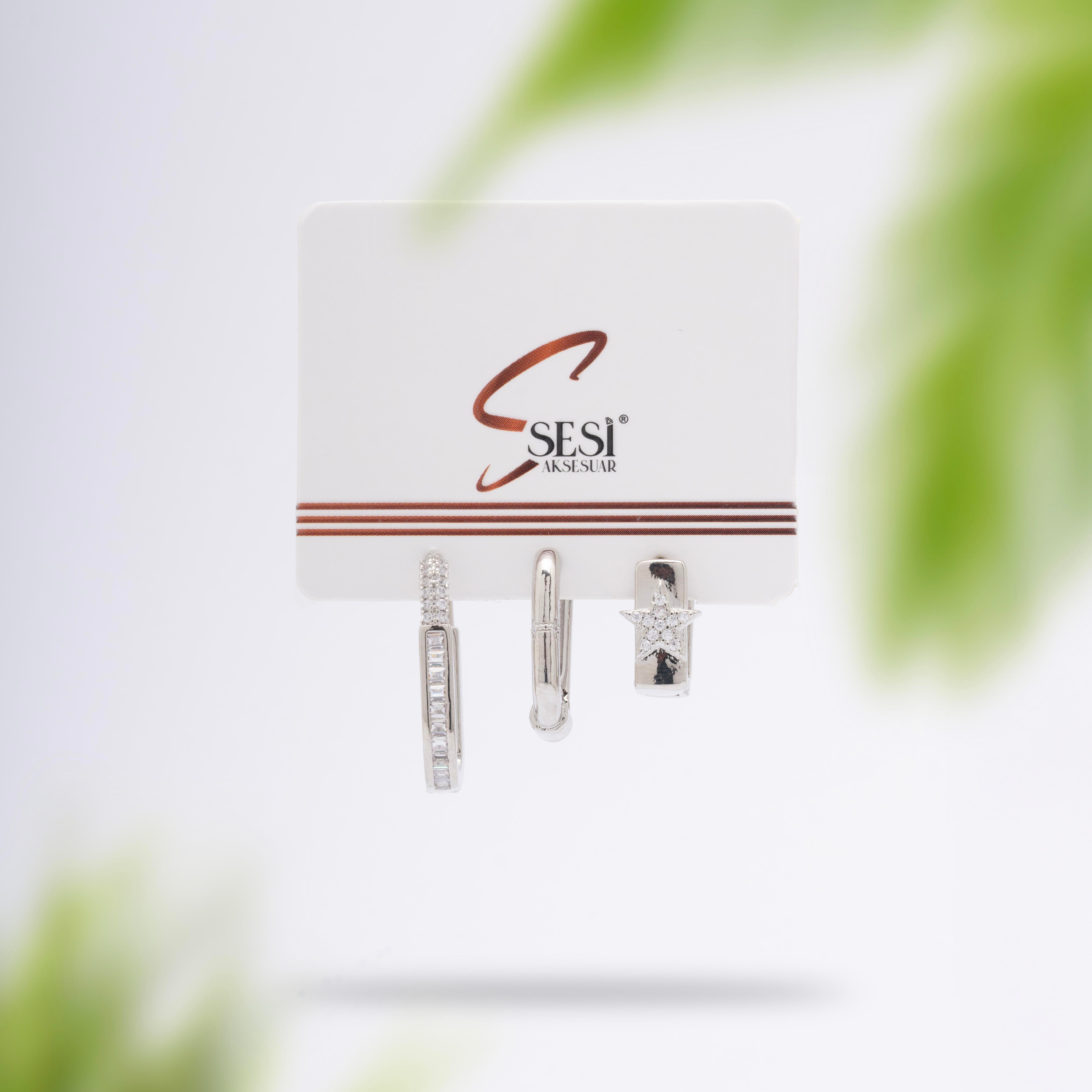 3'LÜ SILVER ÇELİK KÜPE