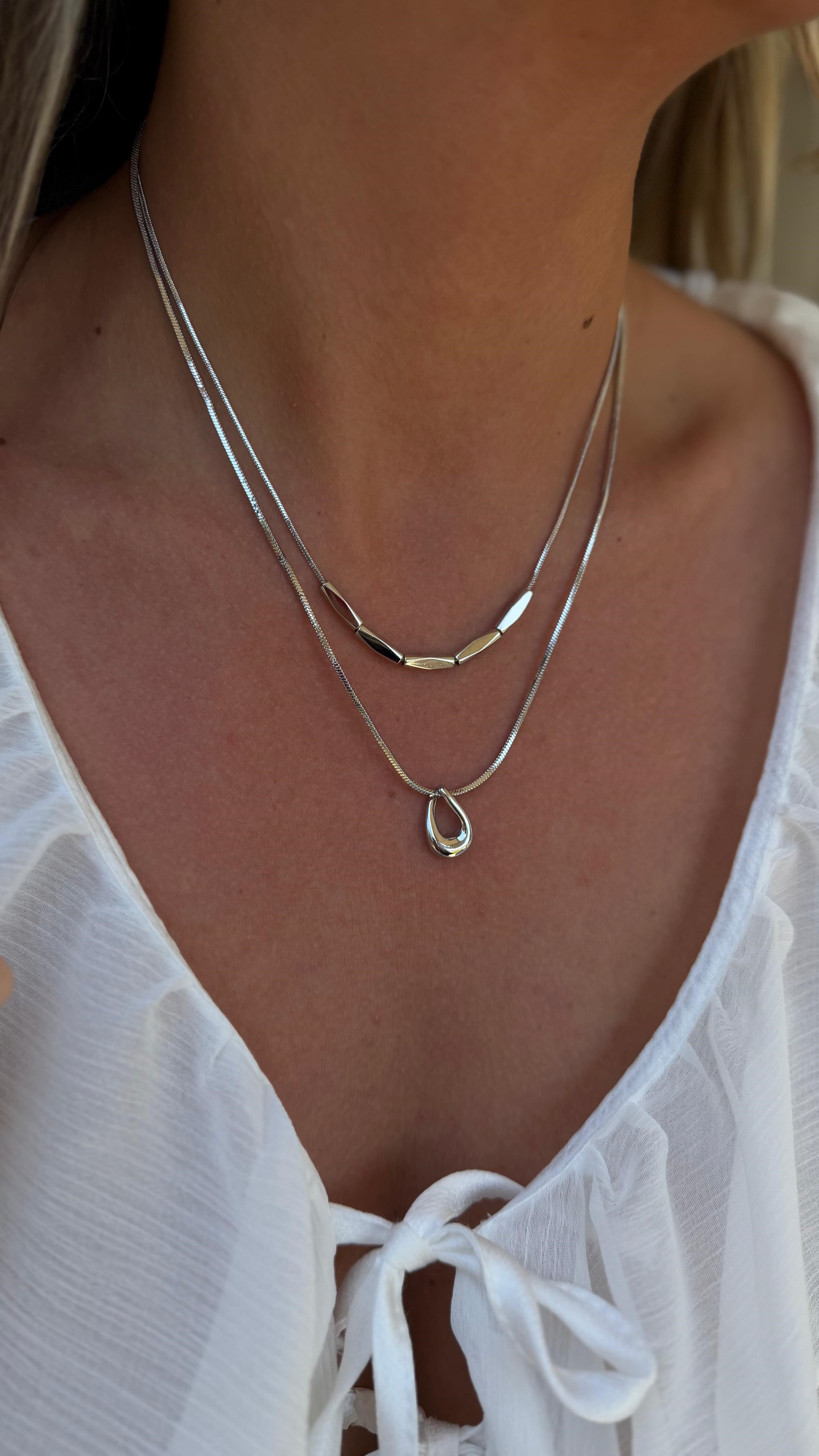 SİLVER İKİLİ ÇELİK KOLYE K-9169