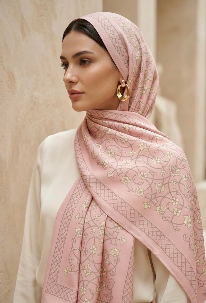 Nigar Krep İpek Şal Pembe