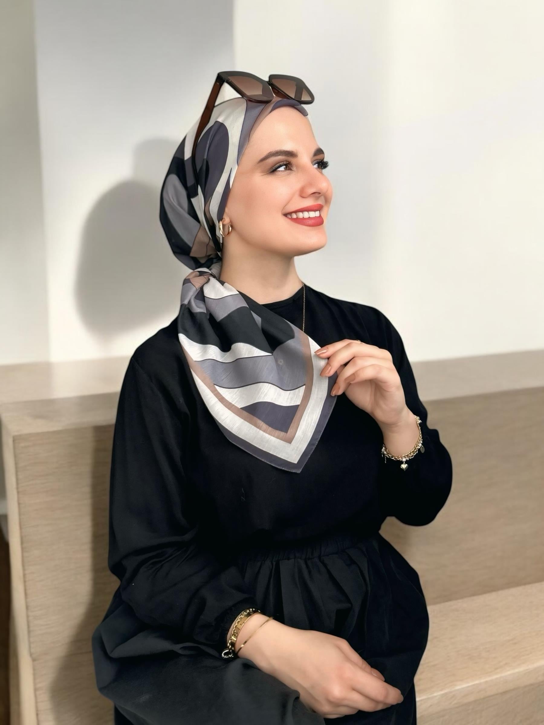 Digital Baskılı Pamuklu Eşarp Colorful Desen Kahve
