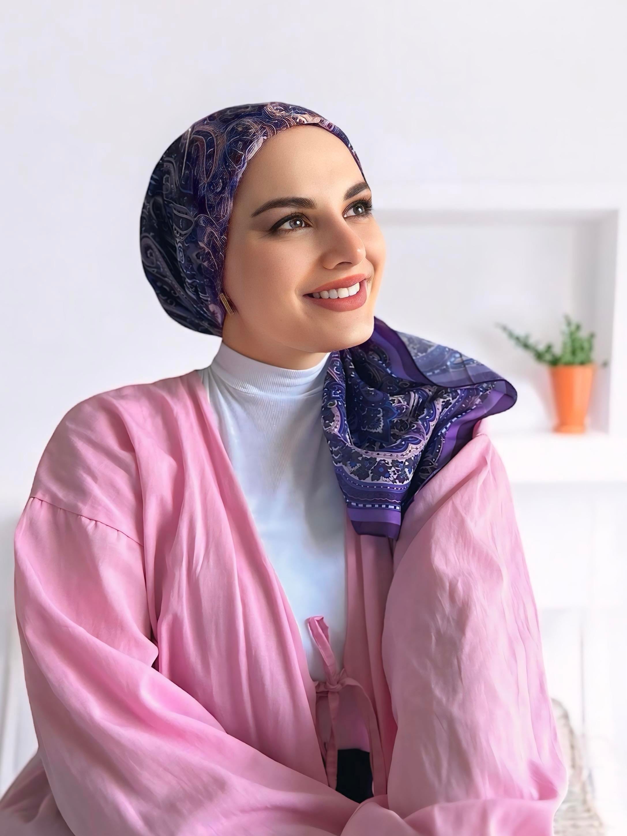 Digital Baskılı Pamuklu Eşarp Jevel Desen Mor