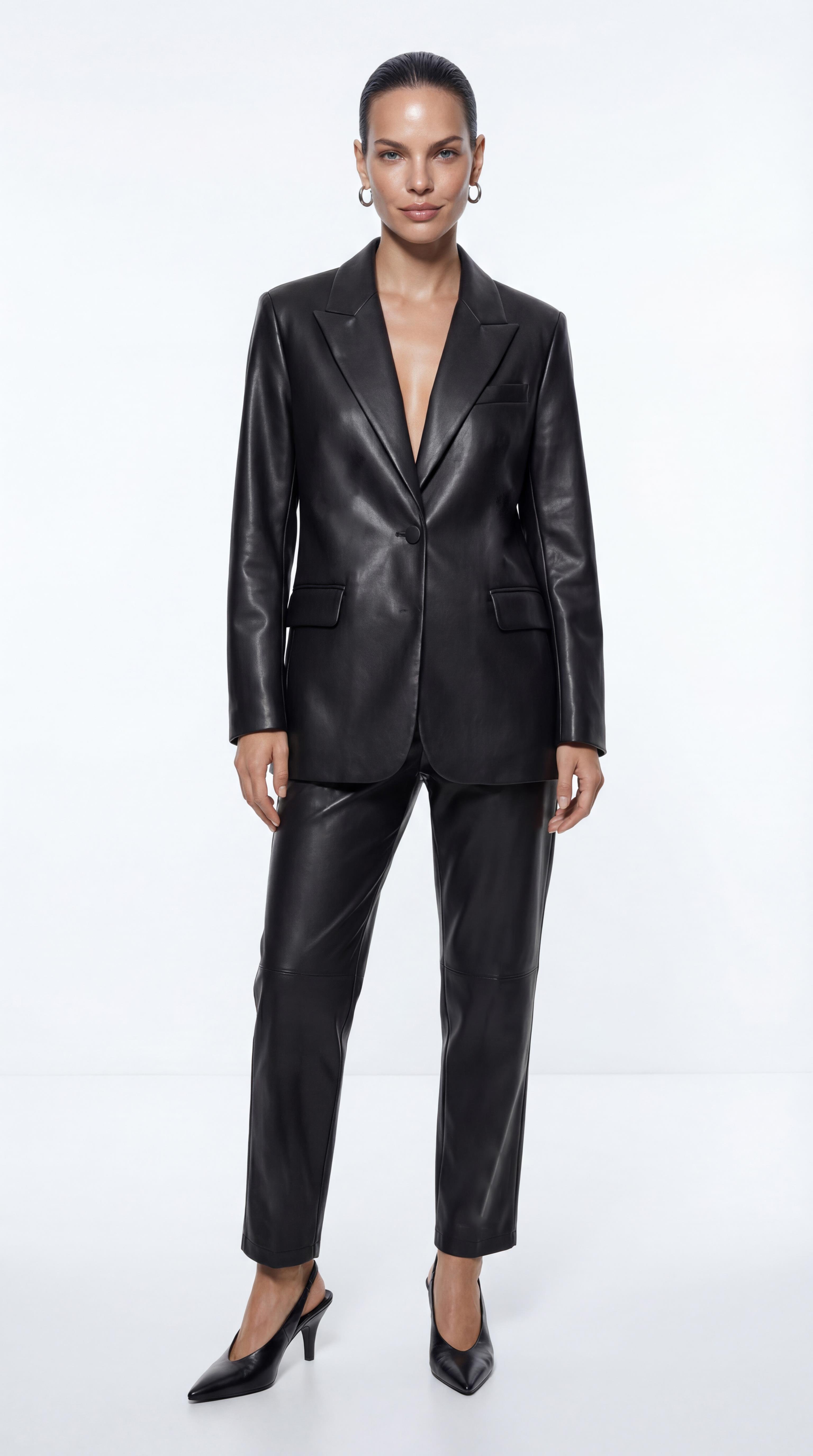 Siyah-ML58011 Suni Deri Blazer