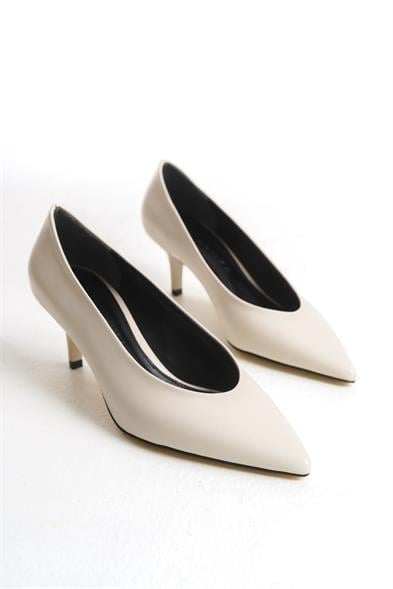 BUENO Bej Cilt Stiletto Ayakkabı