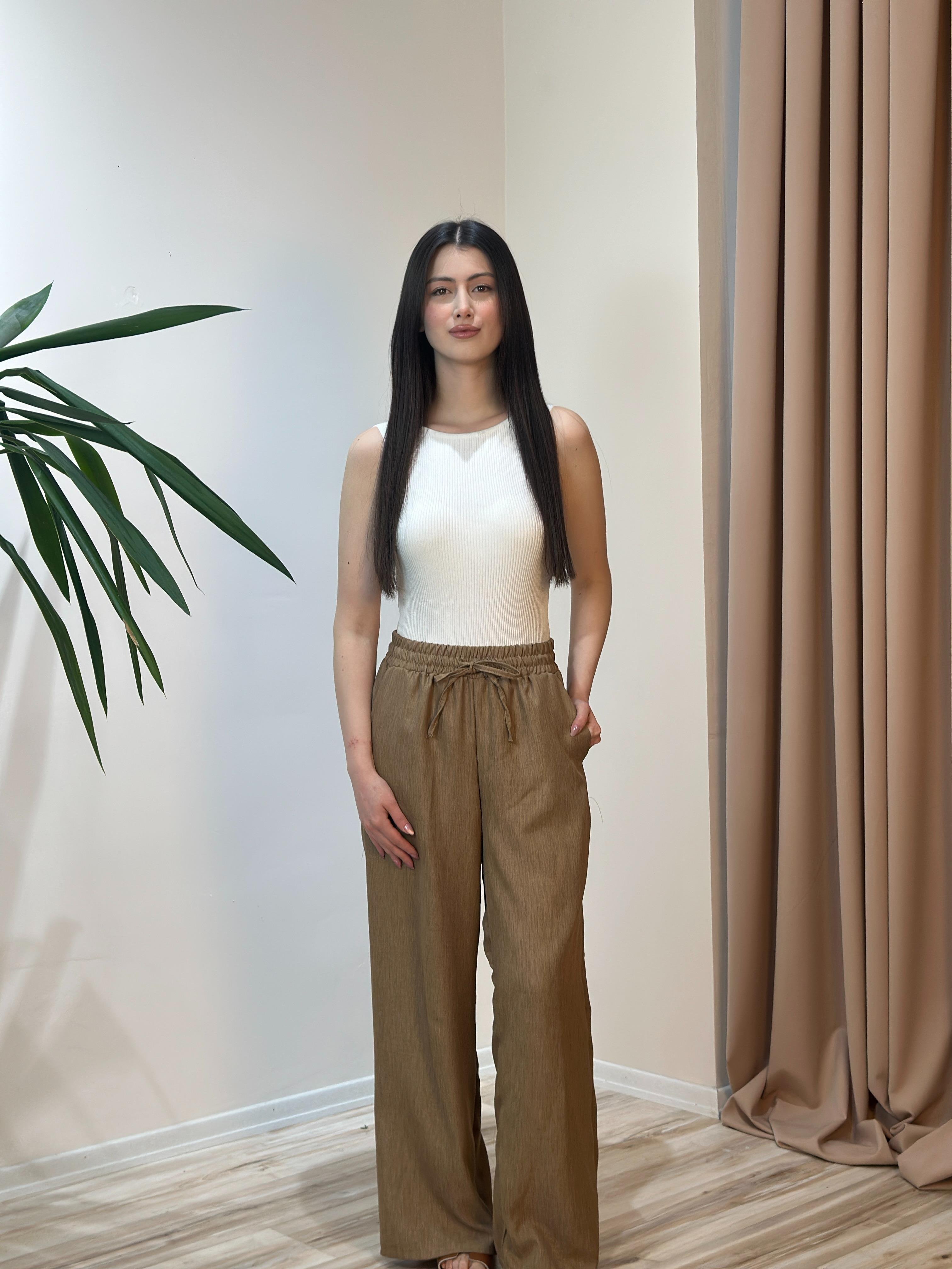 DAİLY KETEN SALAŞ PANTOLON KAHVERENGİ
