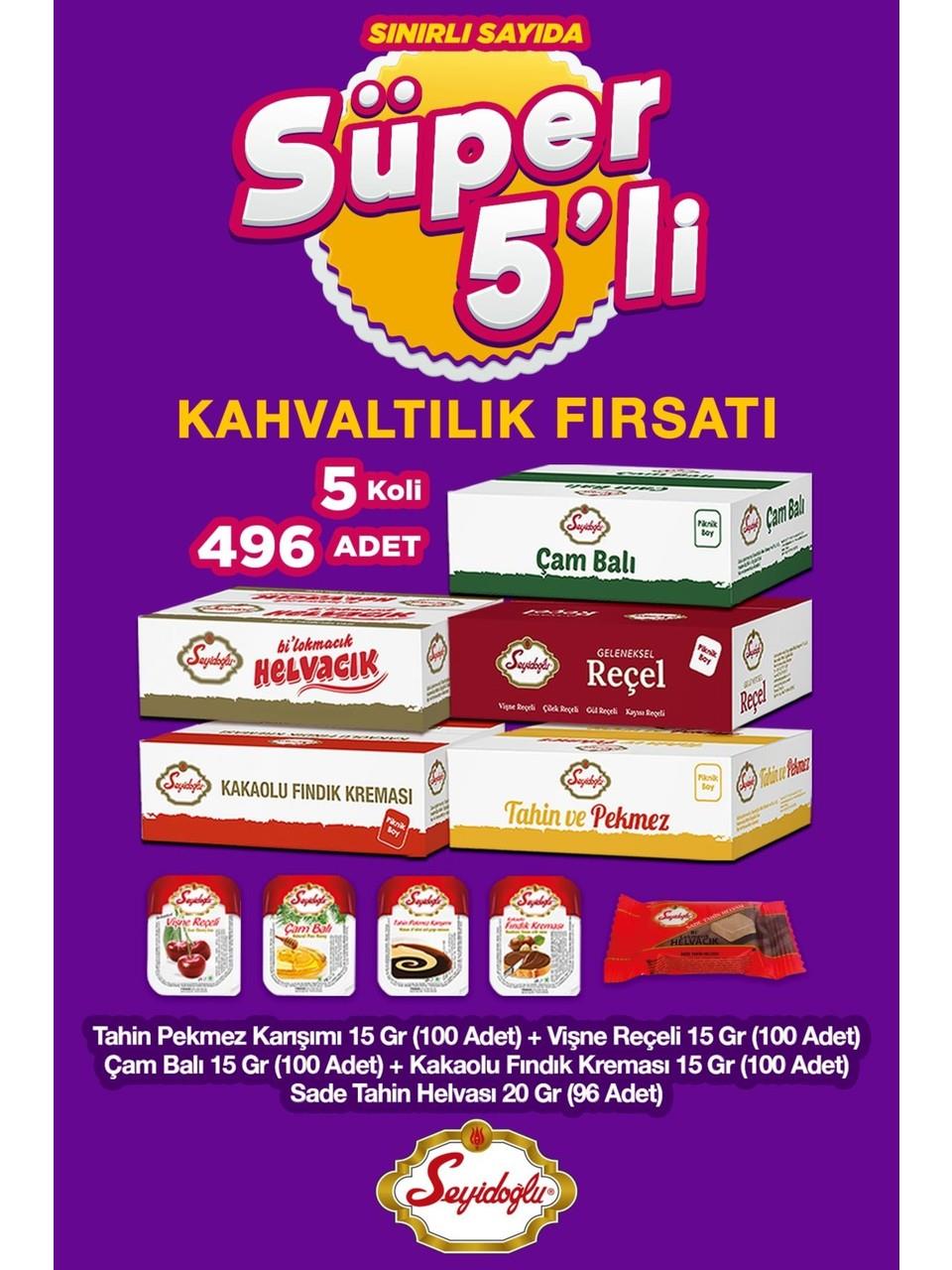 Seyidoğlu Doğal Lezzetler Kahvaltı Seti – Çam Balı, Fındık Kreması, Vişne Reçeli, Tahin Helva, Tahin Pekmez