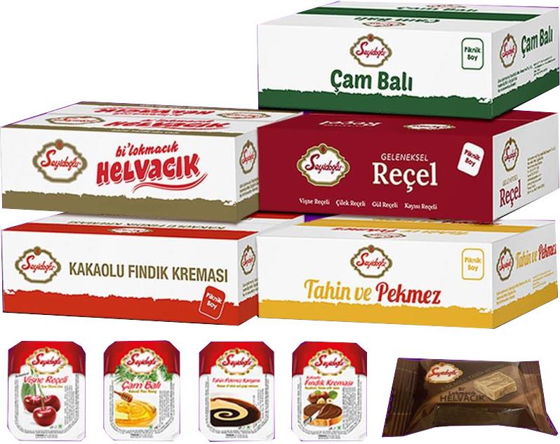 Seyidoğlu Kahvaltı Seti – Çam Balı, Fındık Kreması, Vişne Reçeli, Tahin Pekmez, Kakaolu Helva