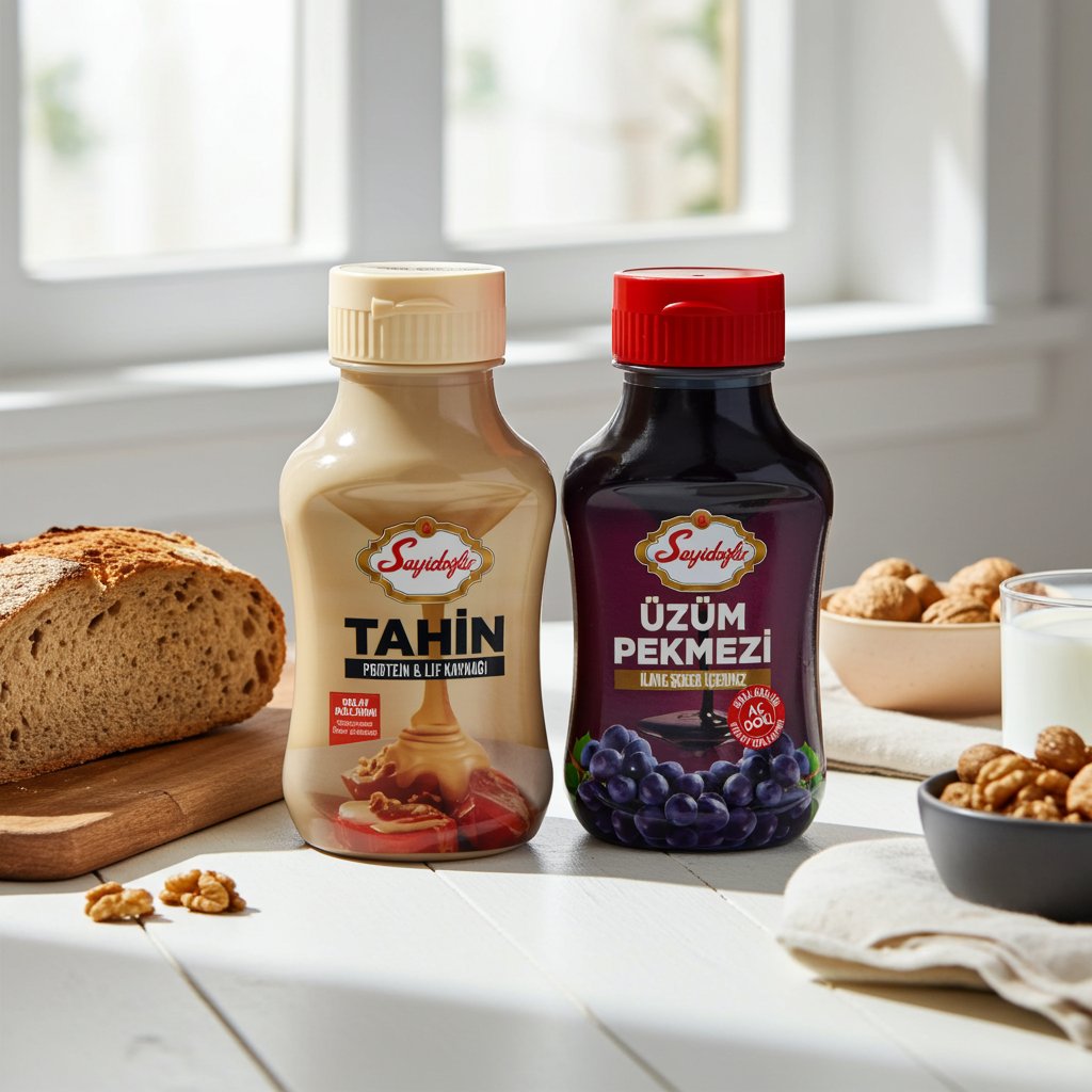 Seyidoğlu Tahin & Üzüm Pekmezi Seti 2'li (350 g x 2 Sıkılabilir Şişe)