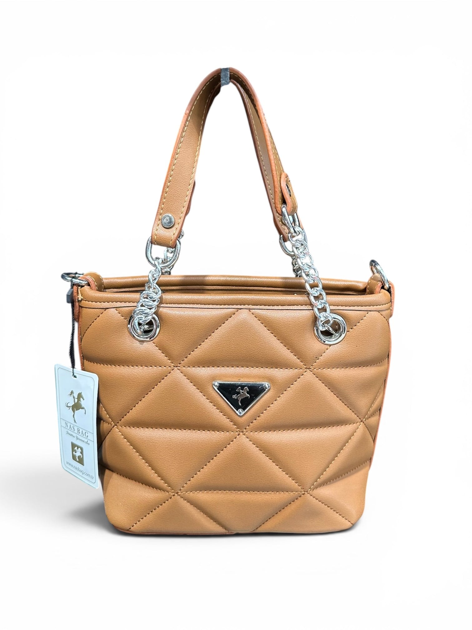 Nas Bag Mini Kadın Zincirli Kapitone El ve Çapraz Çanta 1305 Taba