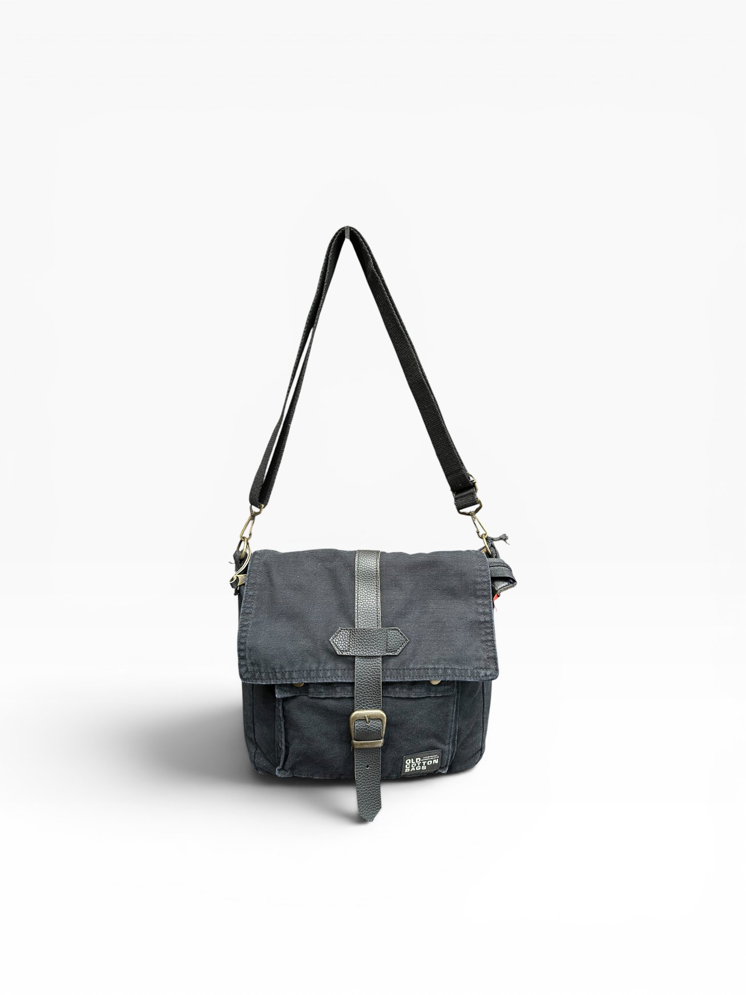 Old Cotton Cargo Kumaş Postacı Omuz Çantası Unisex Branco Bag Siyah