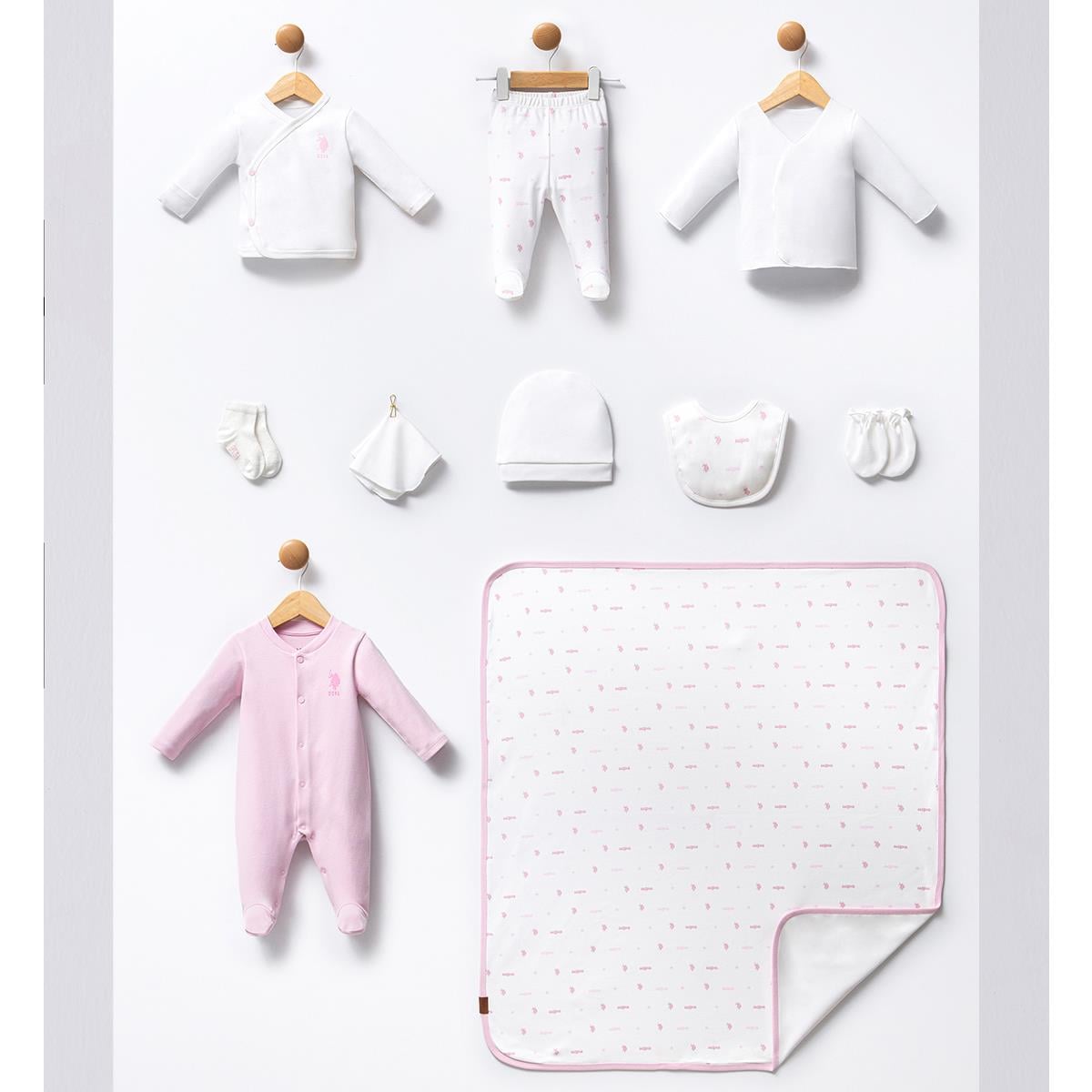 US POLO Kız Bebek Beyaz Hastane Çıkışı 10'lu Set