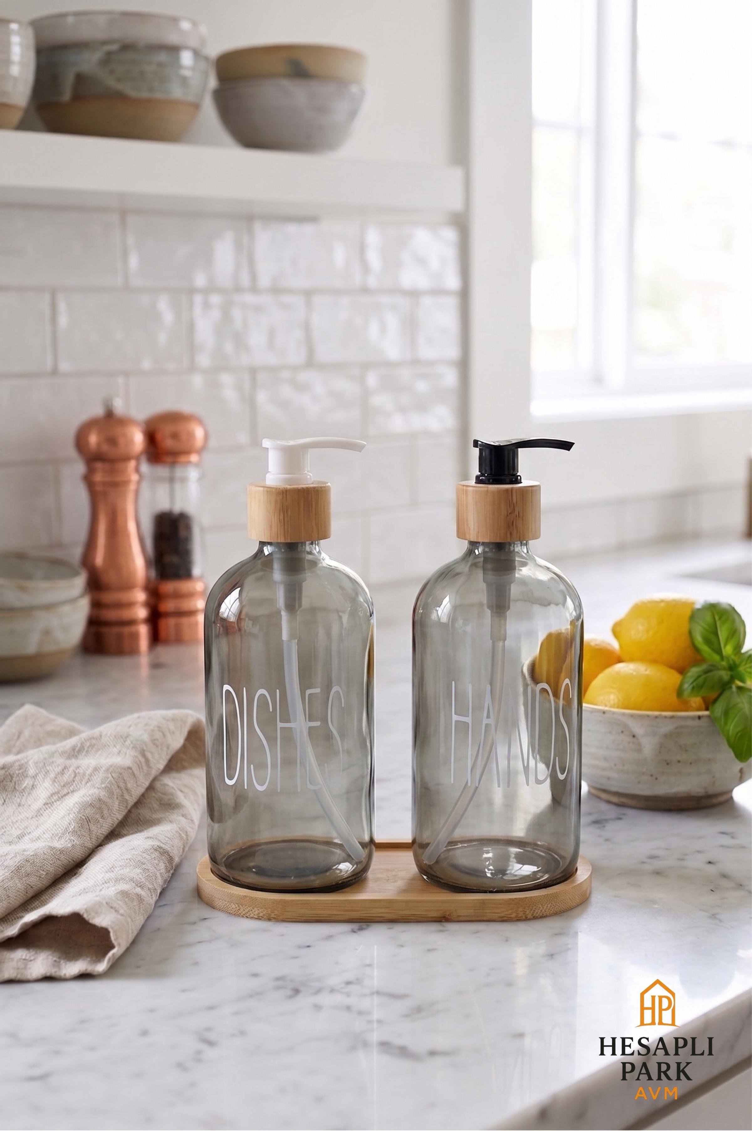BAMBU STANTLI 2Lİ CAM SIVI SABUNLUK