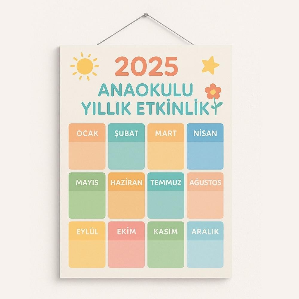 2025 Anaokulu Yıllık Etkinlik Planlayıcı - Renkli PVC 60x90 cm