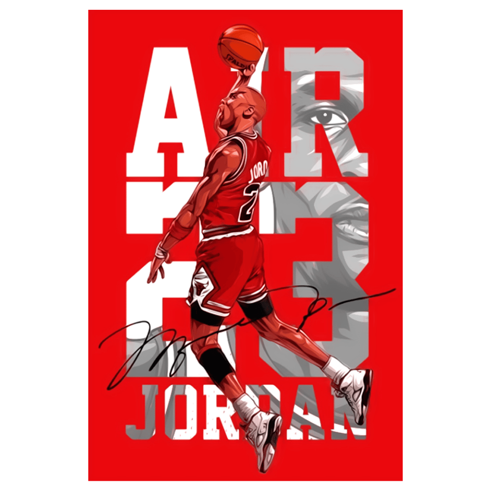 Air Jordan Smaç Pozu Kırmızı Arka Plan Retro Ahşap Tablo