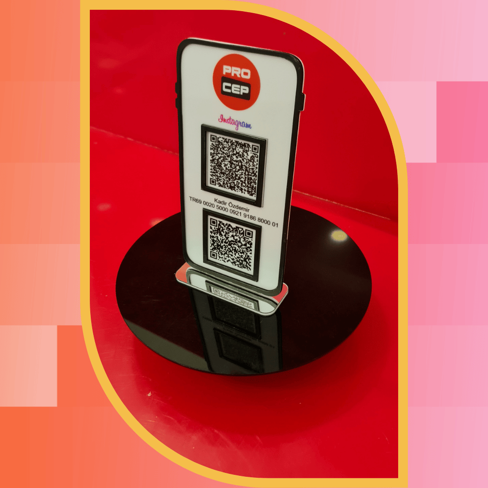 Akıllı Telefon Tasarımlı 2'li QR Kod ve IBAN Standı - Mobil Servis Özel Seri